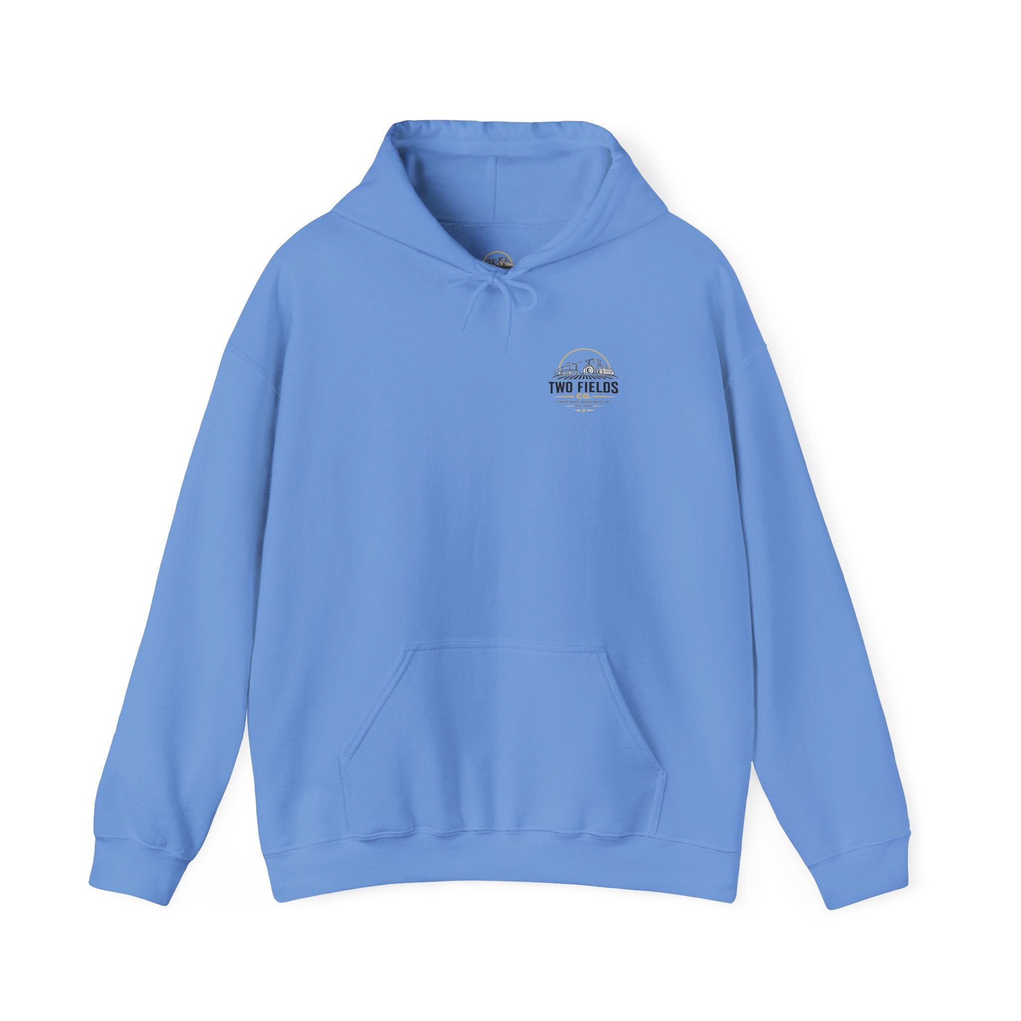 Light blue Christian hoodie pullover with front pouch pocket and small chest logo