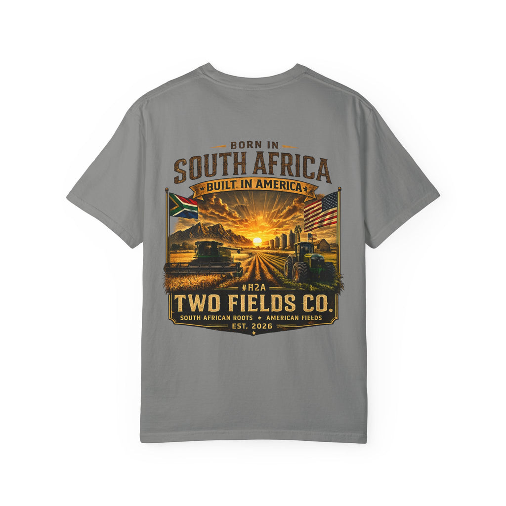 Grey crew-neck T-shirt with large centered graphic print on the front