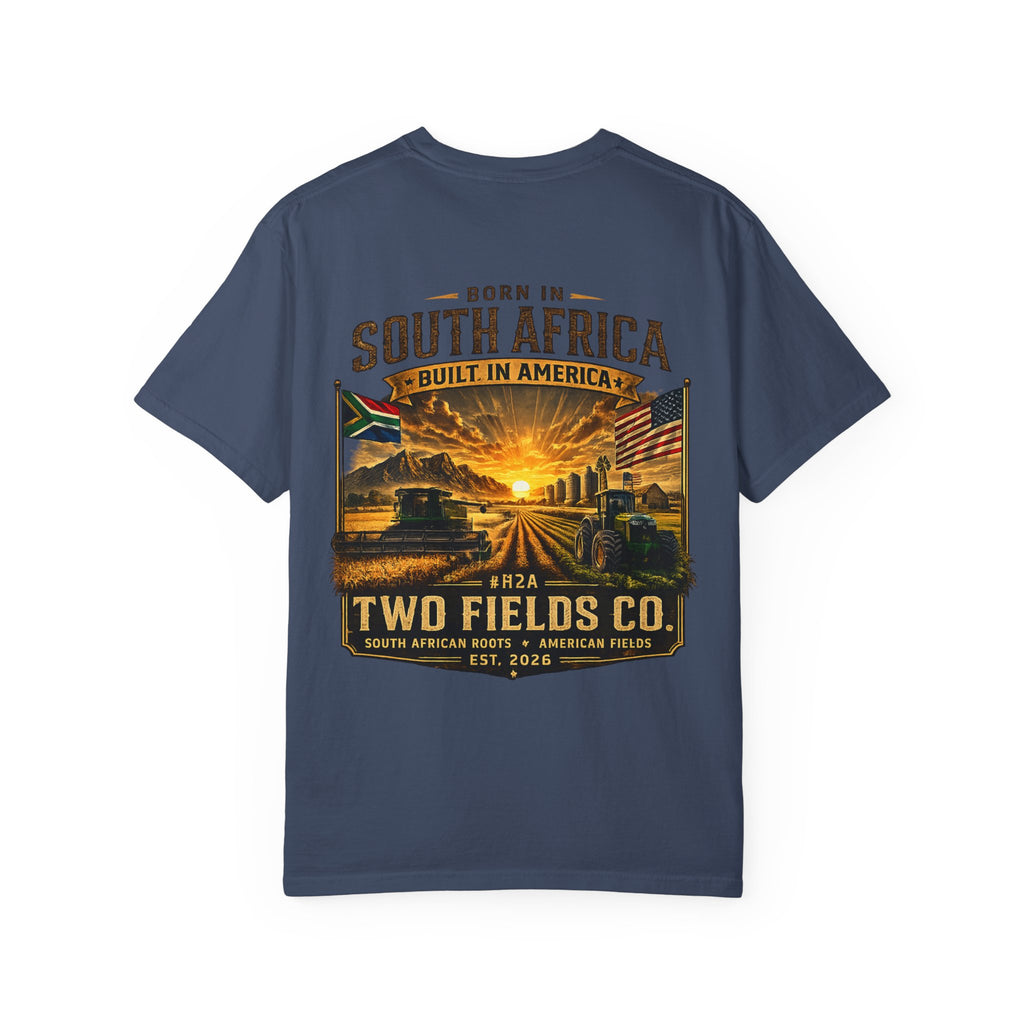 Navy crew-neck T-shirt with large centered front graphic