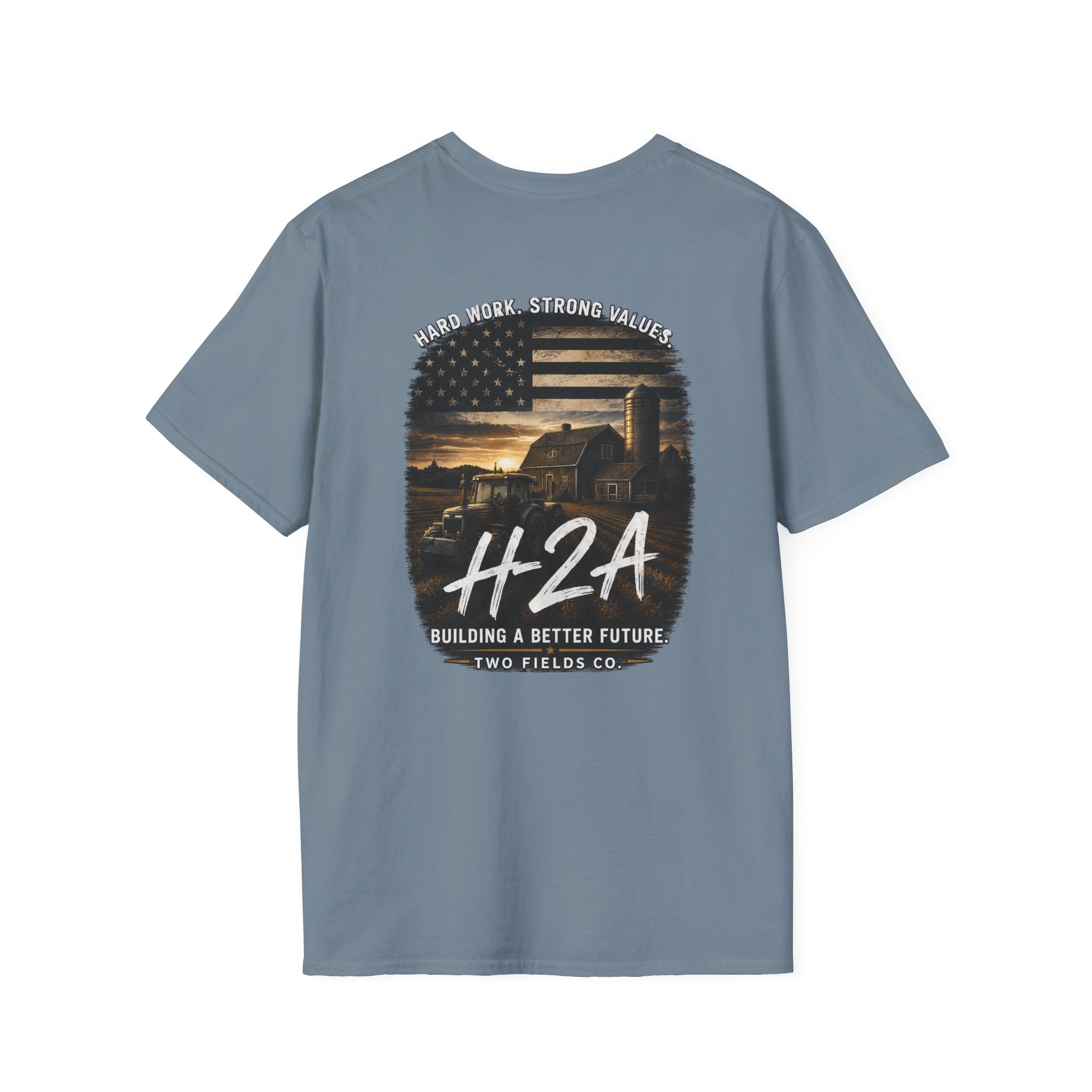 Unisex T-shirt in light blue with large back H2A graphic and text