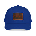 Leather patch baseball cap in royal blue with rectangular H2A truck patch