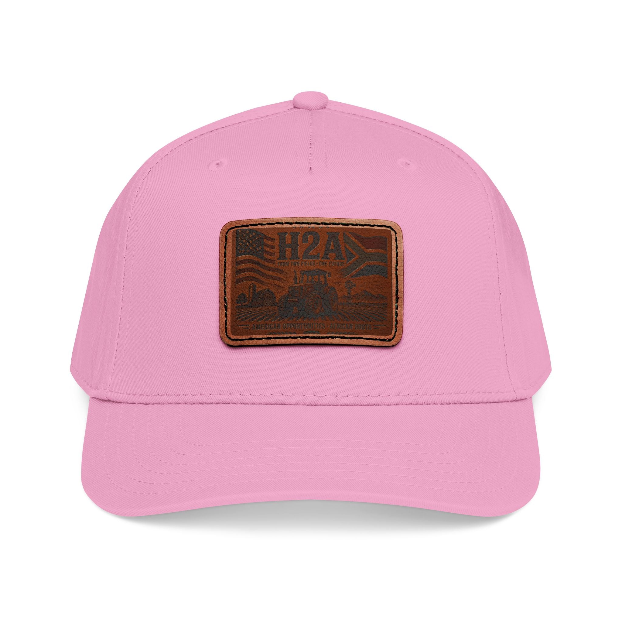 Pink baseball cap with rectangular H2A vintage logo patch