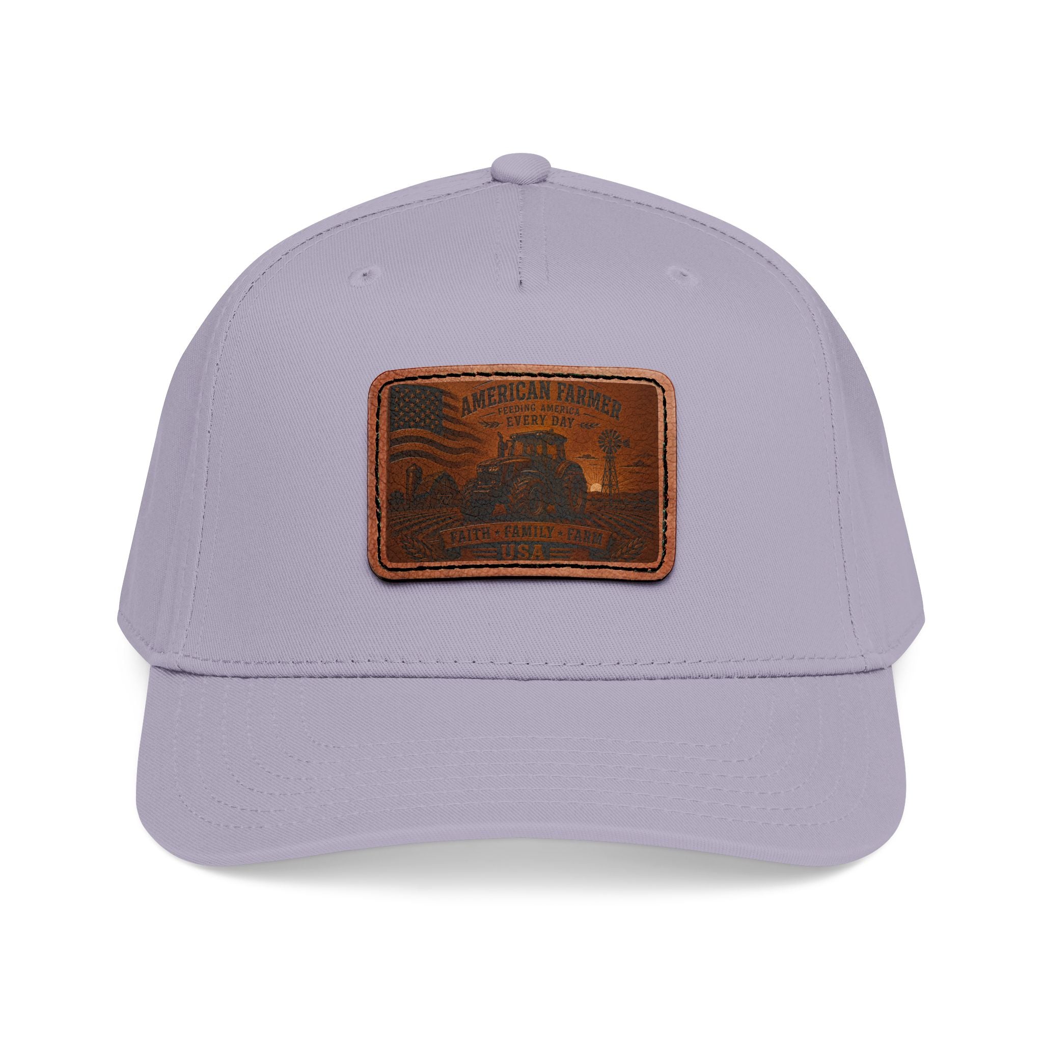 Baseball cap in light gray with rectangular leather patch on front