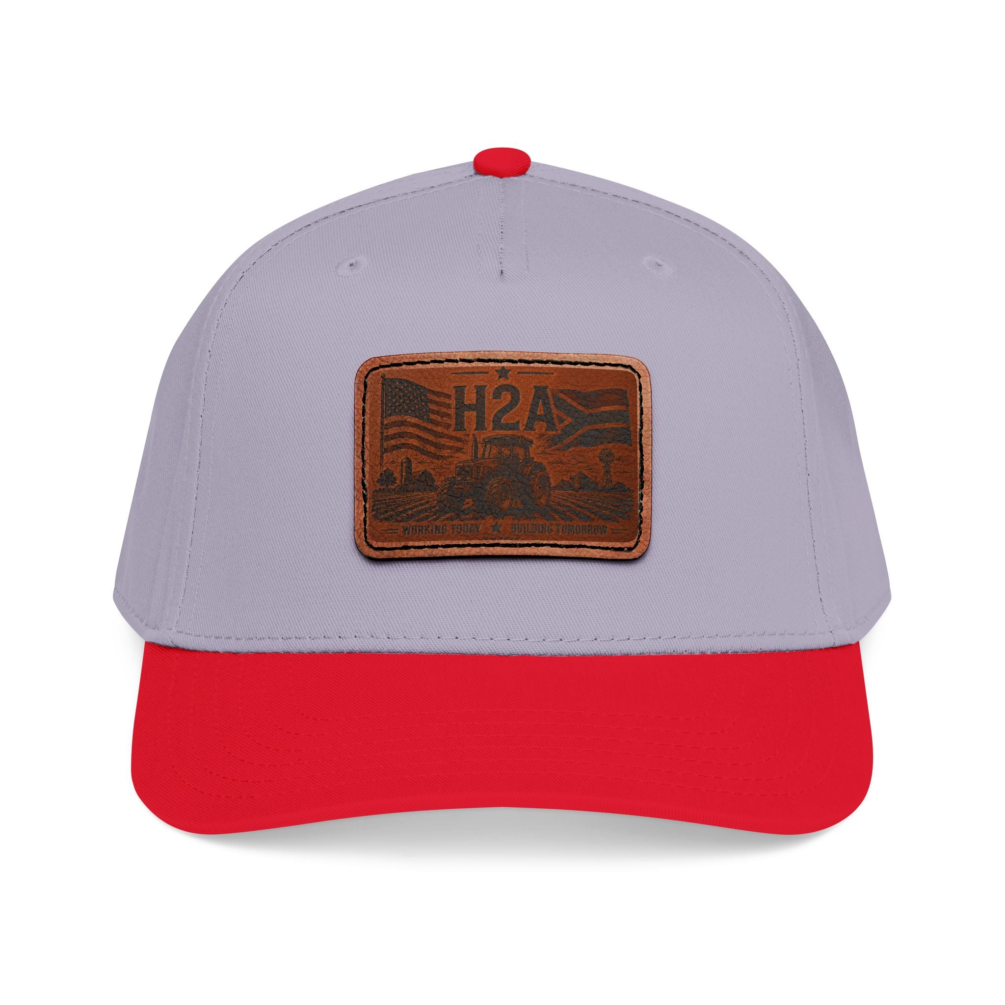Light gray baseball cap with rectangular H2A patch on the front and red underbrim