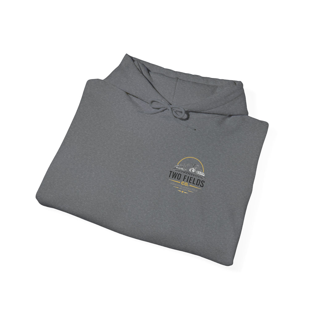 Dark gray hooded sweatshirt folded, with “Sunrise Sacrifice Success” small chest graphic