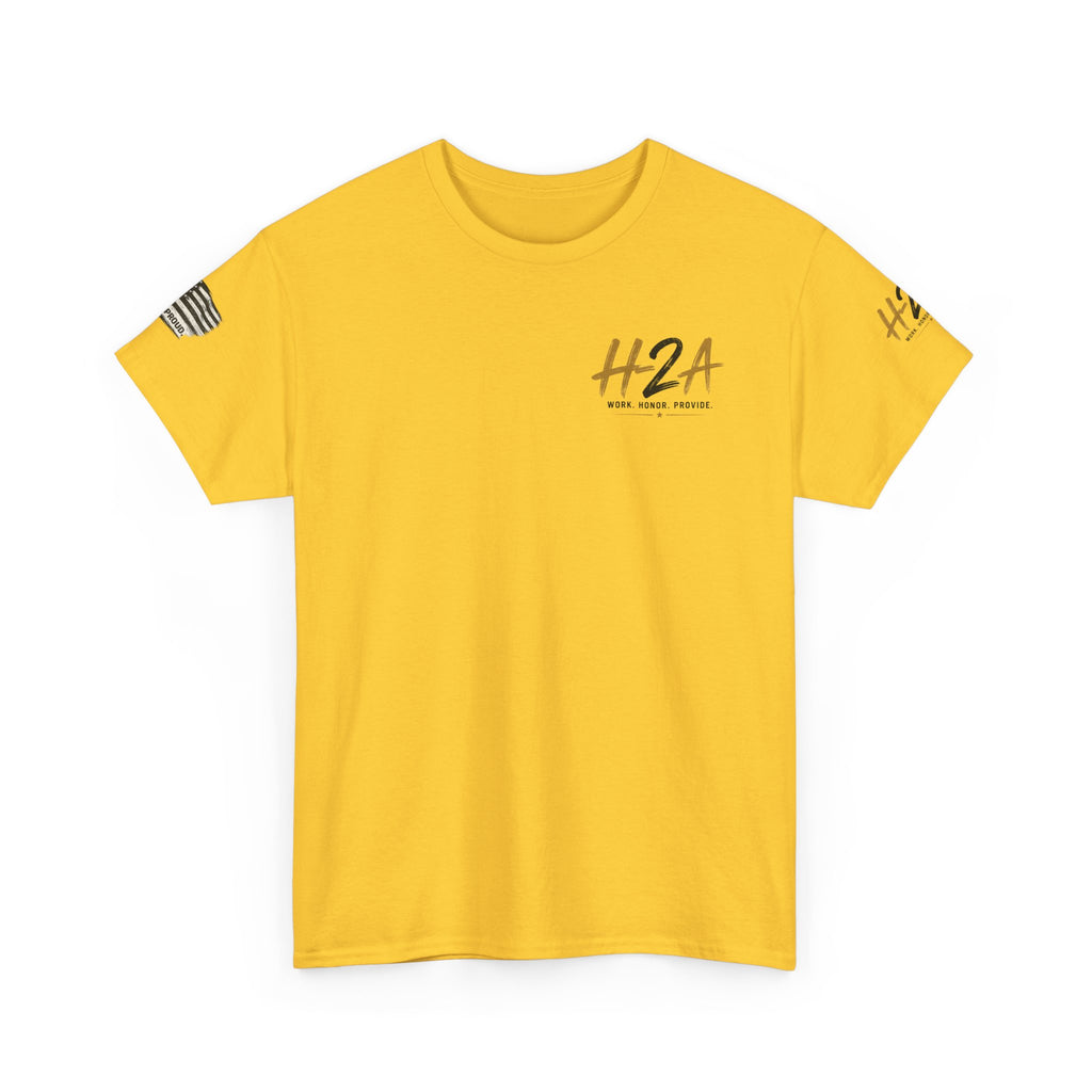 Daisy H2A farming T-shirt with small H2A logo on front