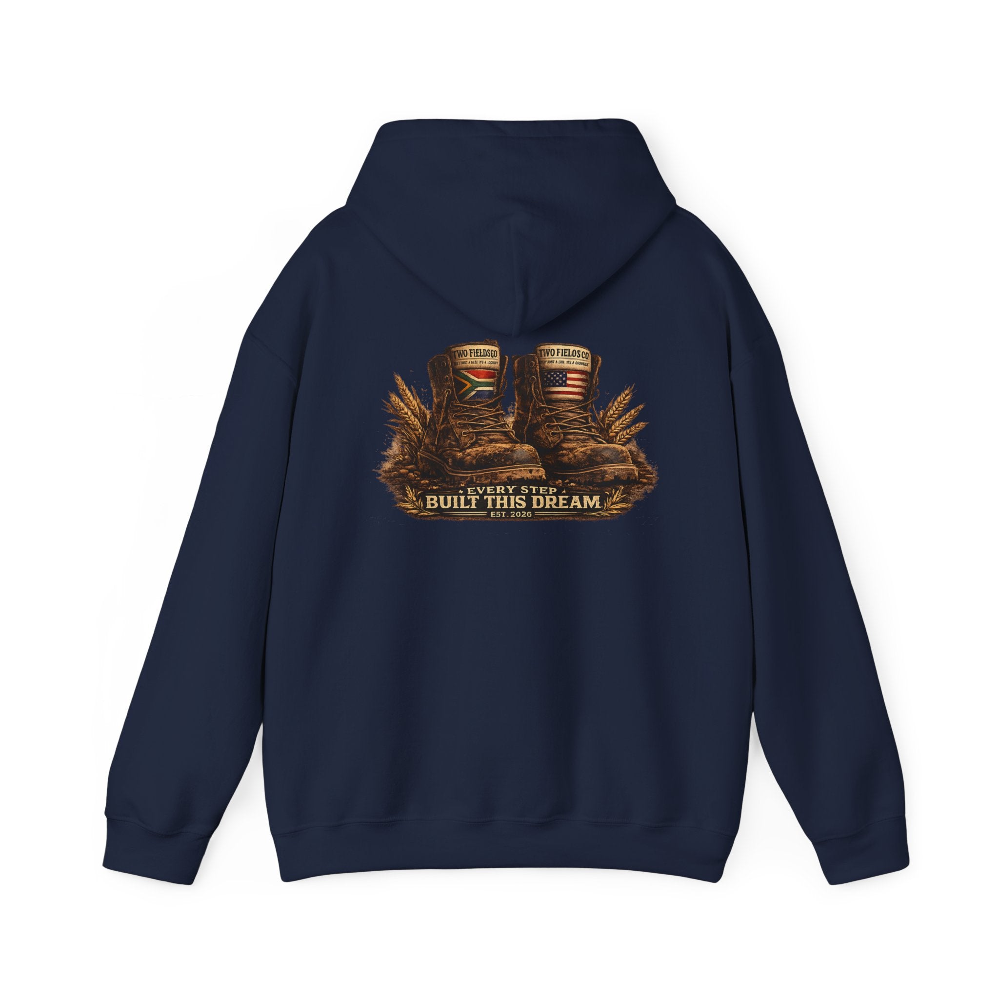 Navy hooded sweatshirt with western graphic print on the back