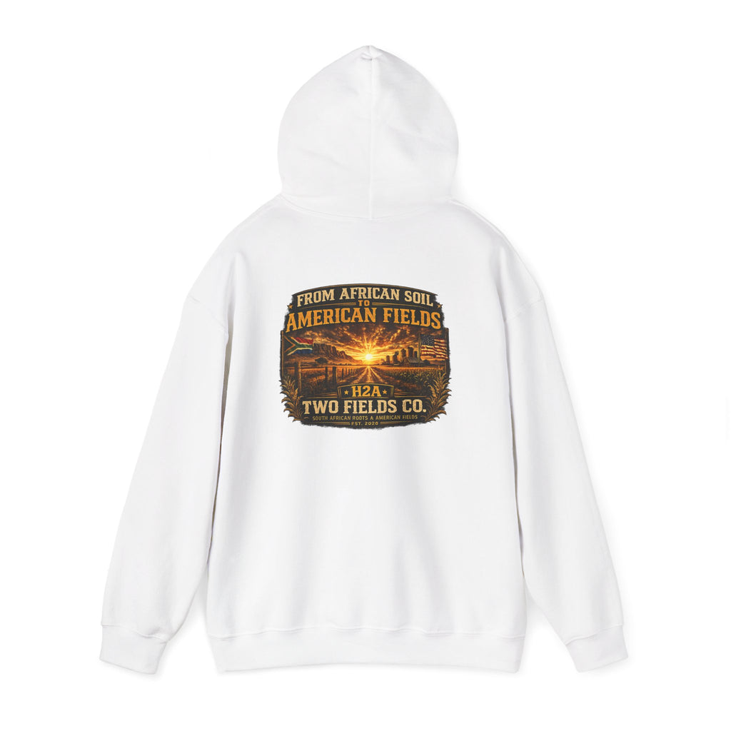 White pullover hoodie with large back graphic print and hood