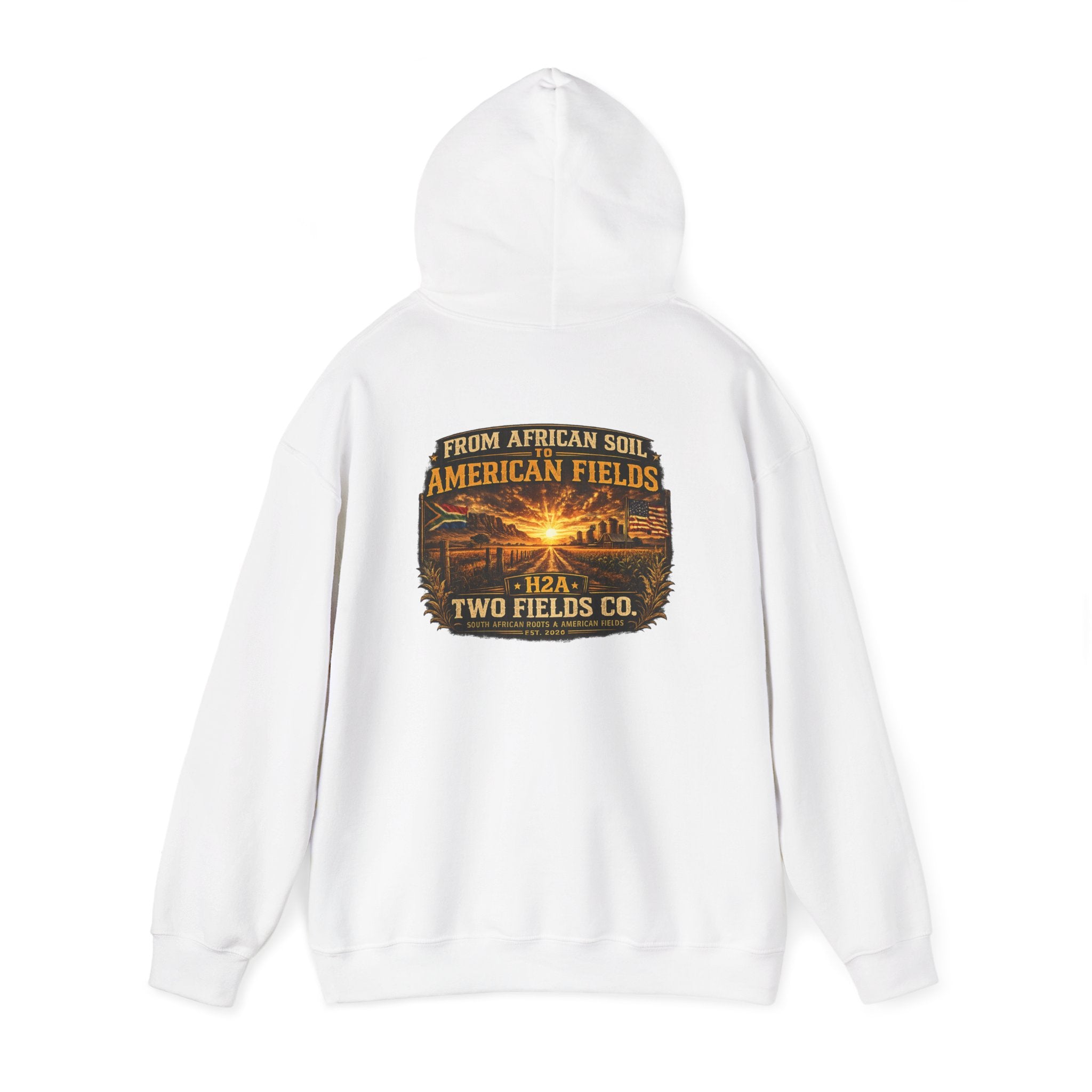 White pullover hoodie with large back graphic print and hood