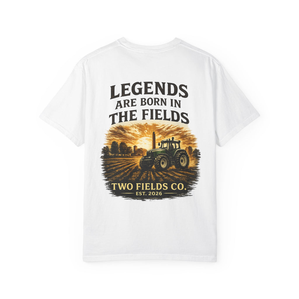 White T-shirt, back print with tractor field text and logo