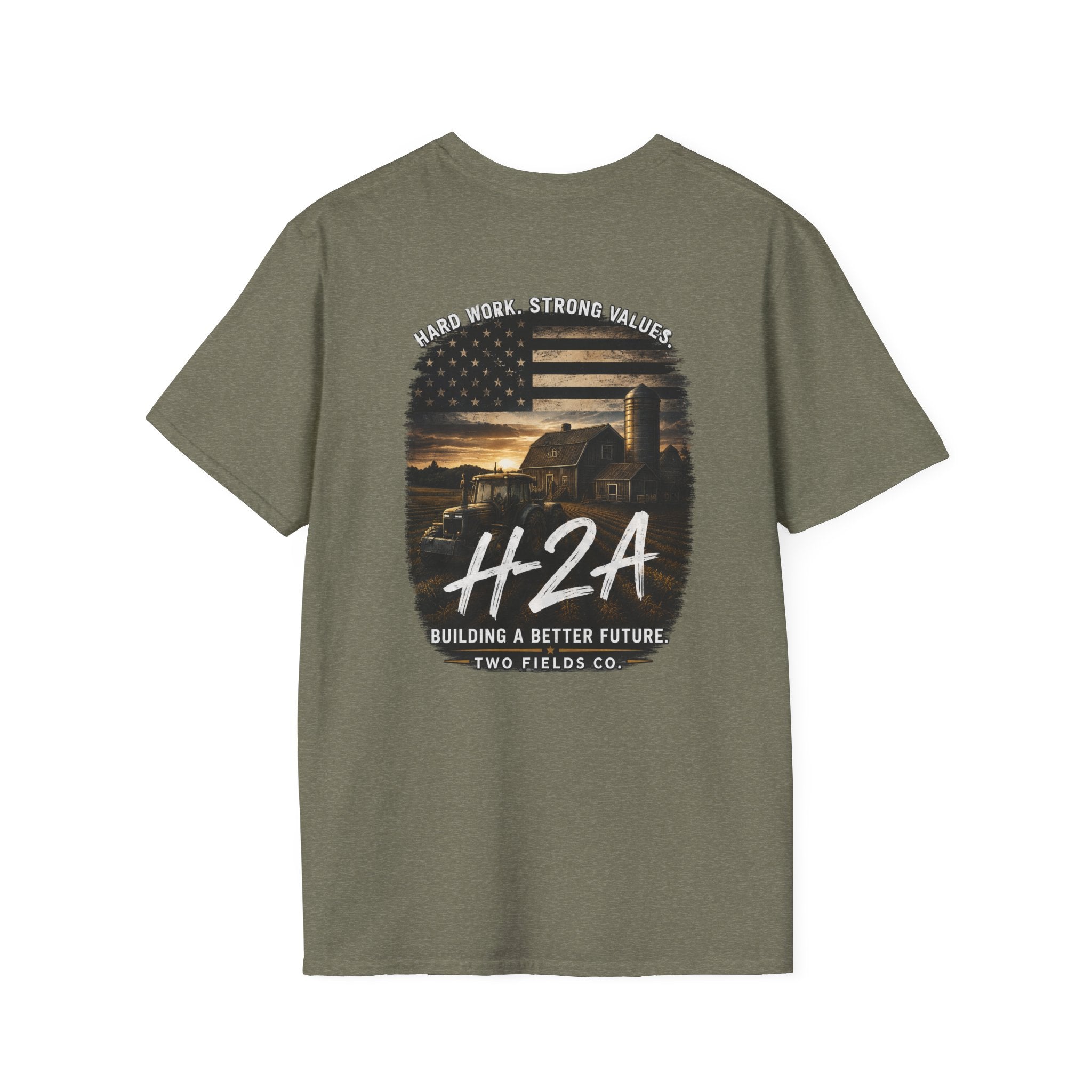 Olive unisex softstyle T-shirt with large back graphic print