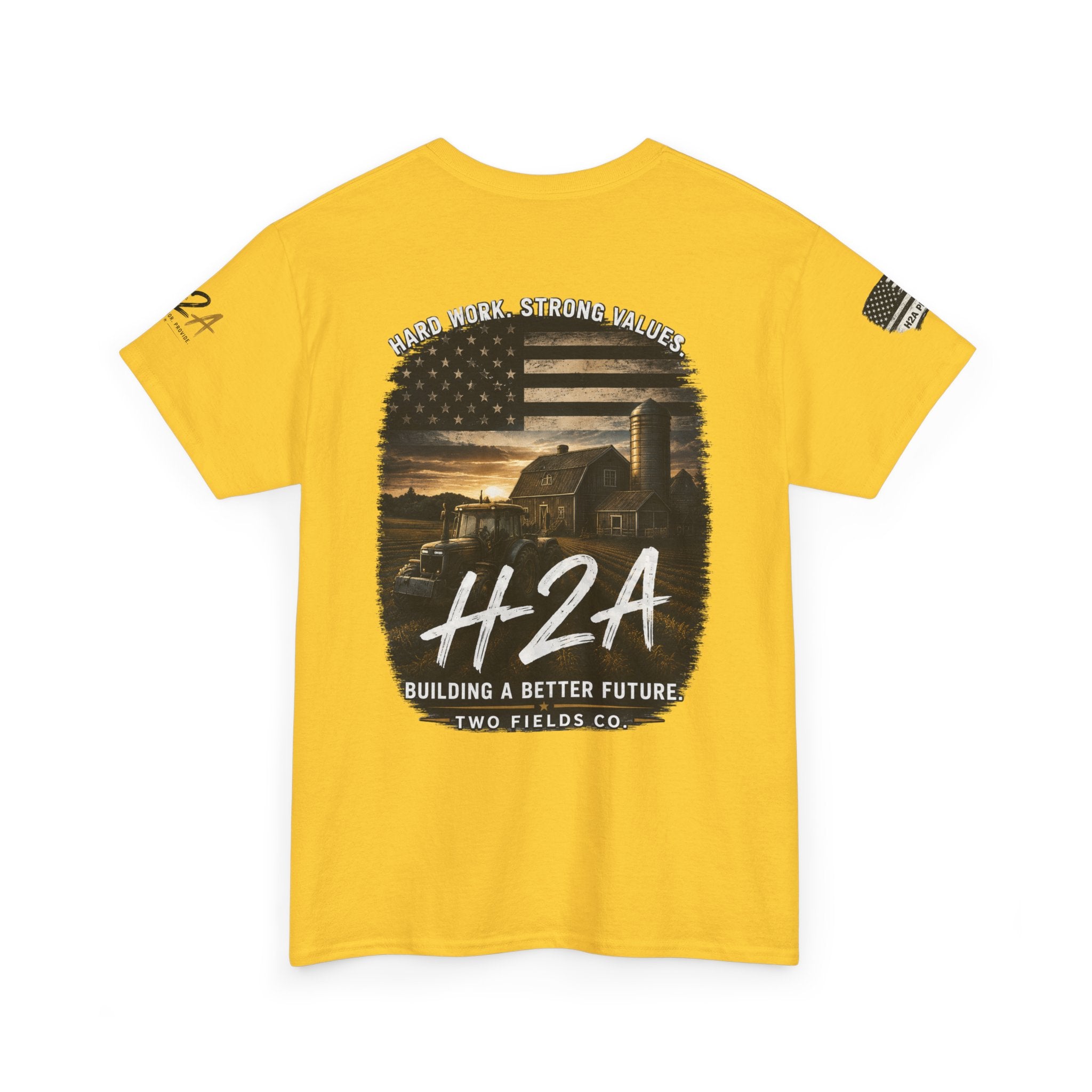 Daisy H2A farming T-shirt with H2A farm graphic on back