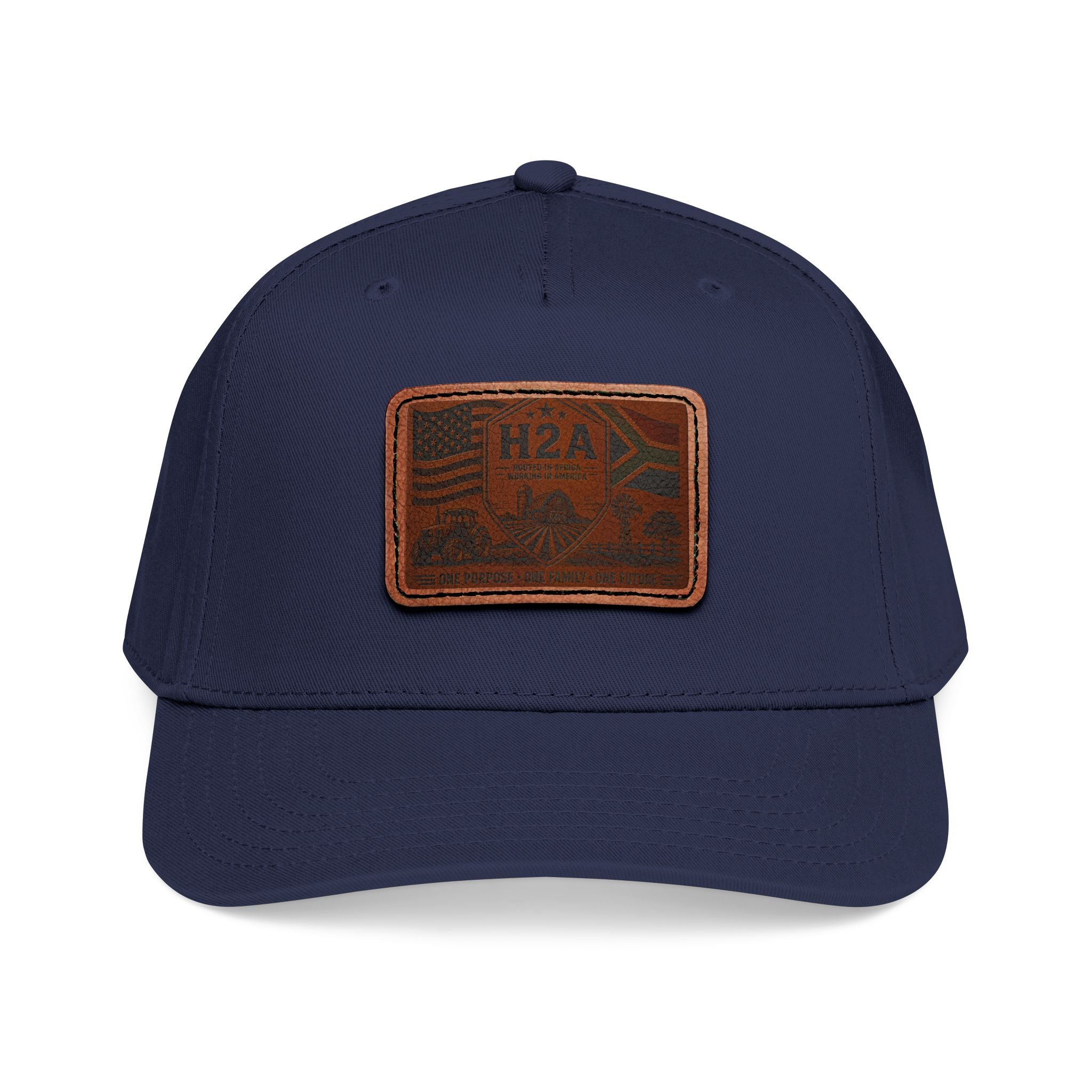 Dark navy baseball cap with rectangular H2A flag leather patch