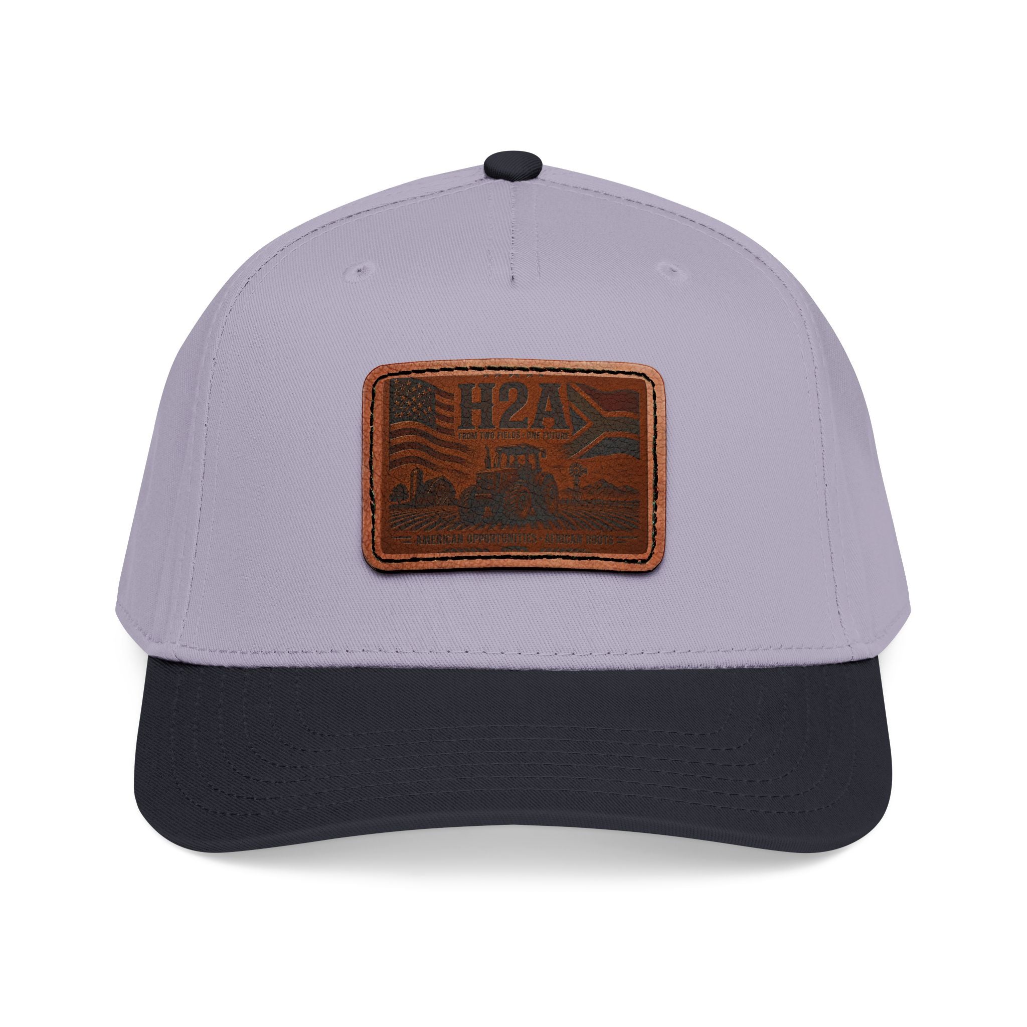 Light gray and dark navy baseball cap with rectangular H2A vintage logo patch
