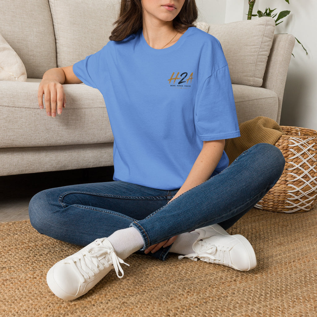 Unisex softstyle T-shirt, light blue, small H2A logo on front