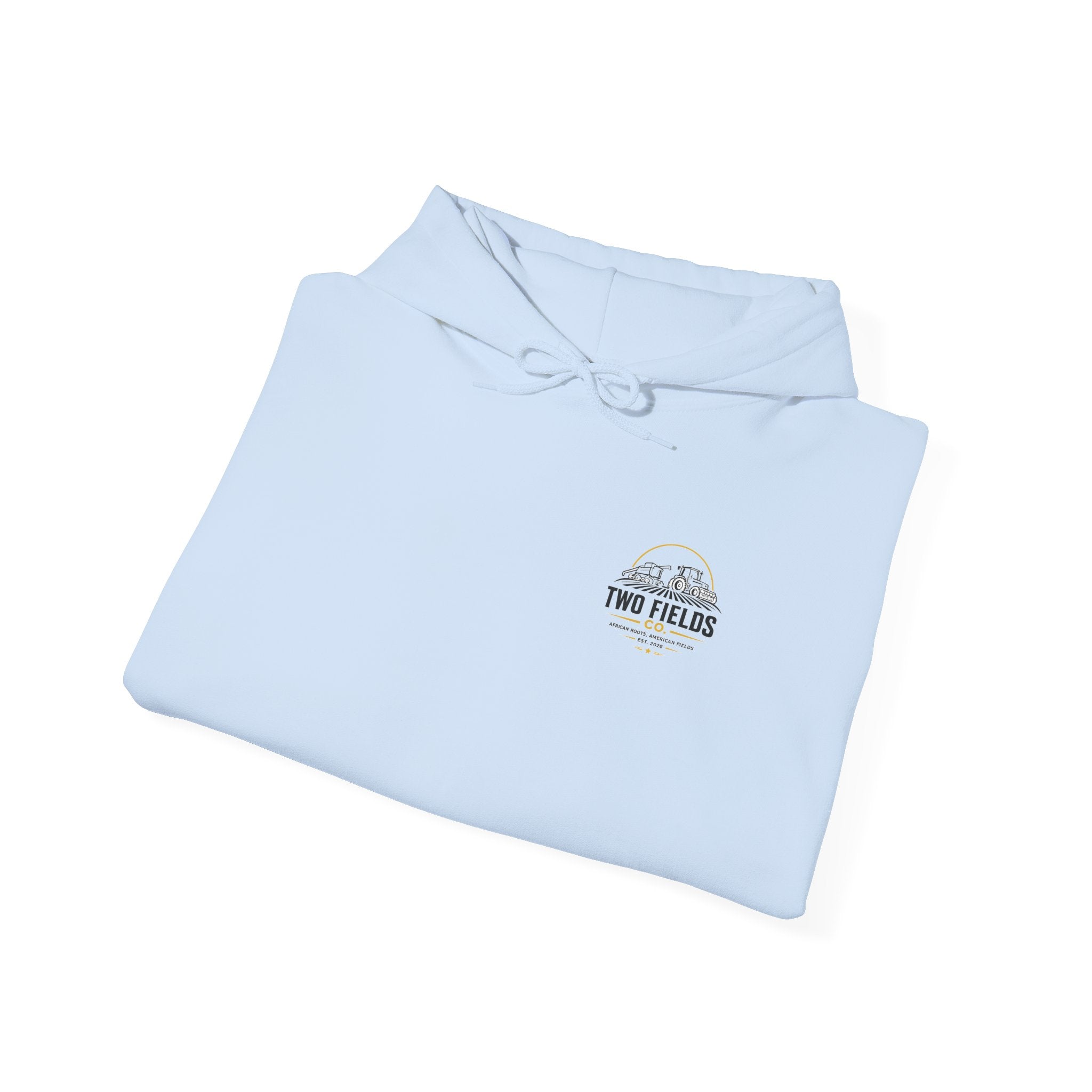 Light blue Freedom Families hoodie, folded front with hood drawstring and chest logo