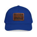 Leather patch baseball cap, royal blue with rectangular H2A truck patch on front