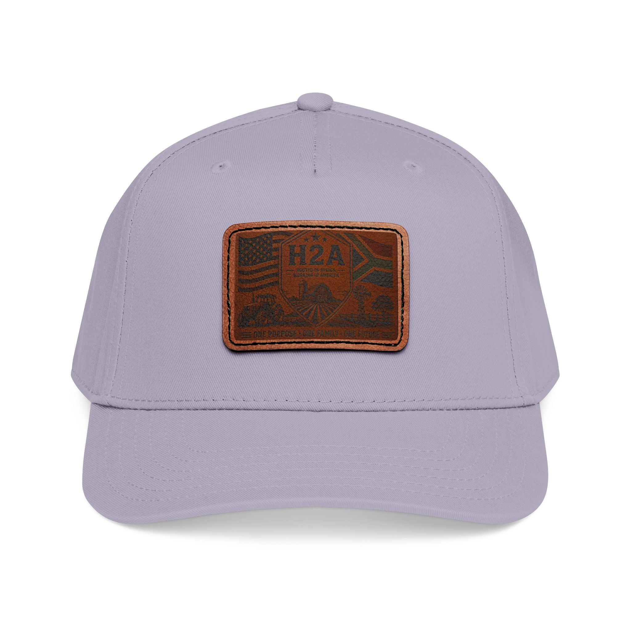 Light gray baseball cap with rectangular H2A flag leather patch