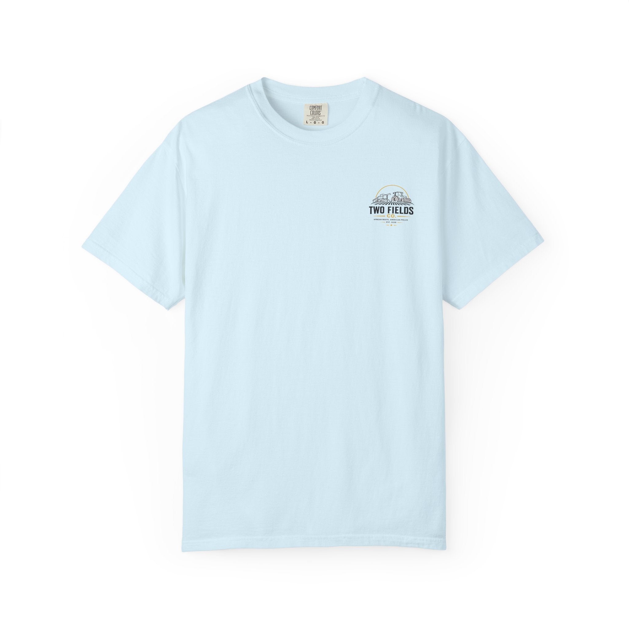 Light blue T-shirt with small chest logo patch