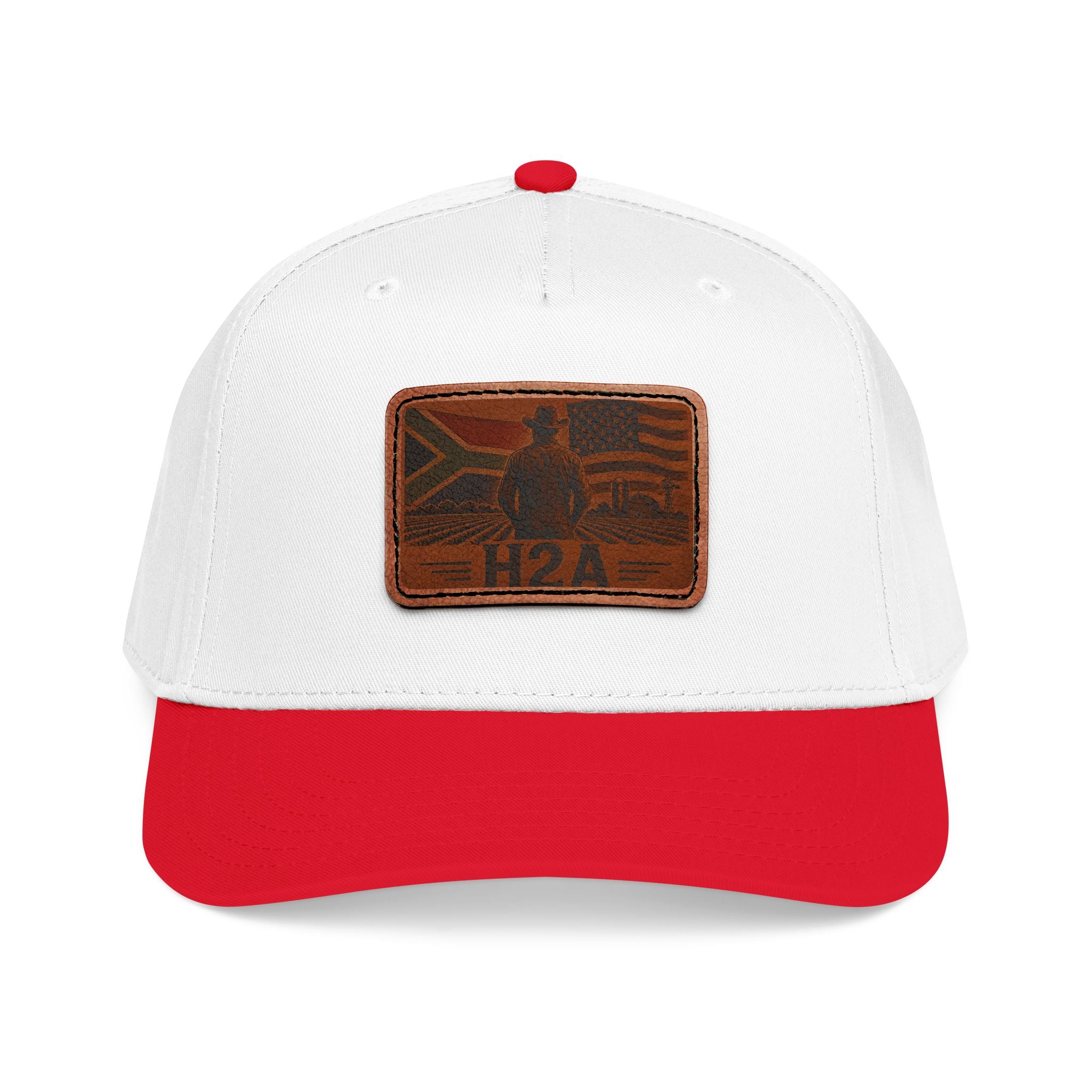 White and red two-tone baseball cap with rectangular H2A flag silhouette patch