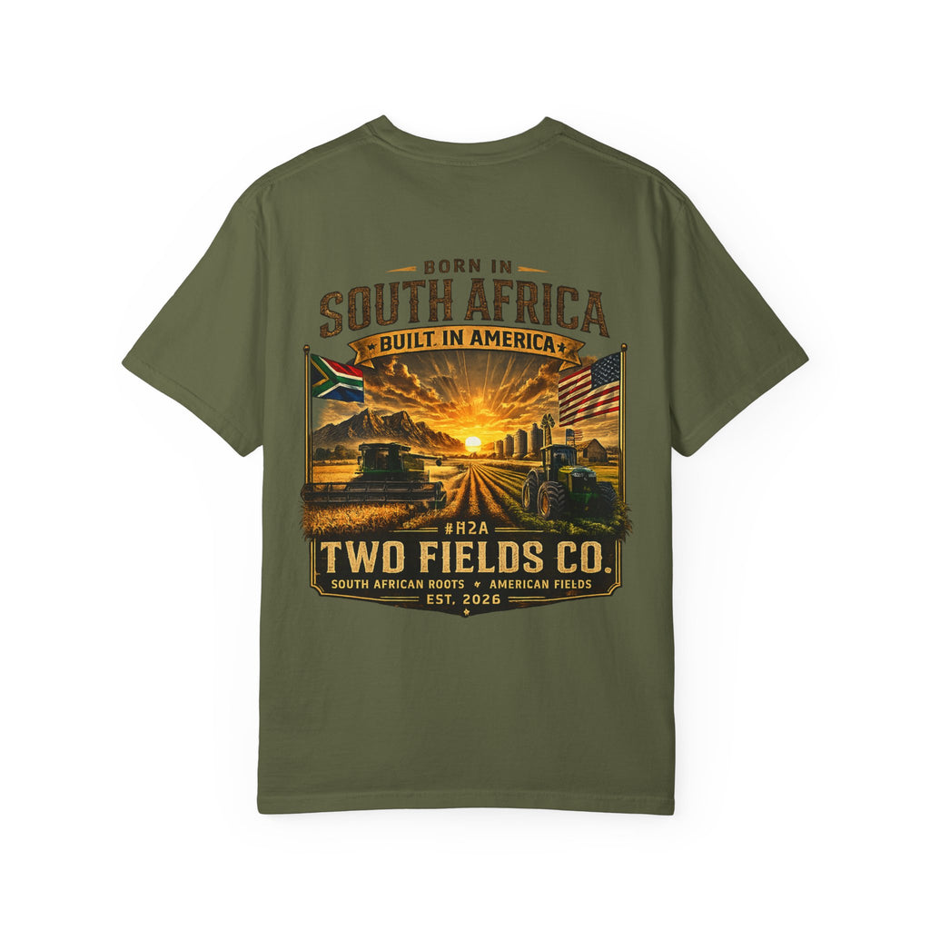 Green crew-neck T-shirt with large South Africa graphic print