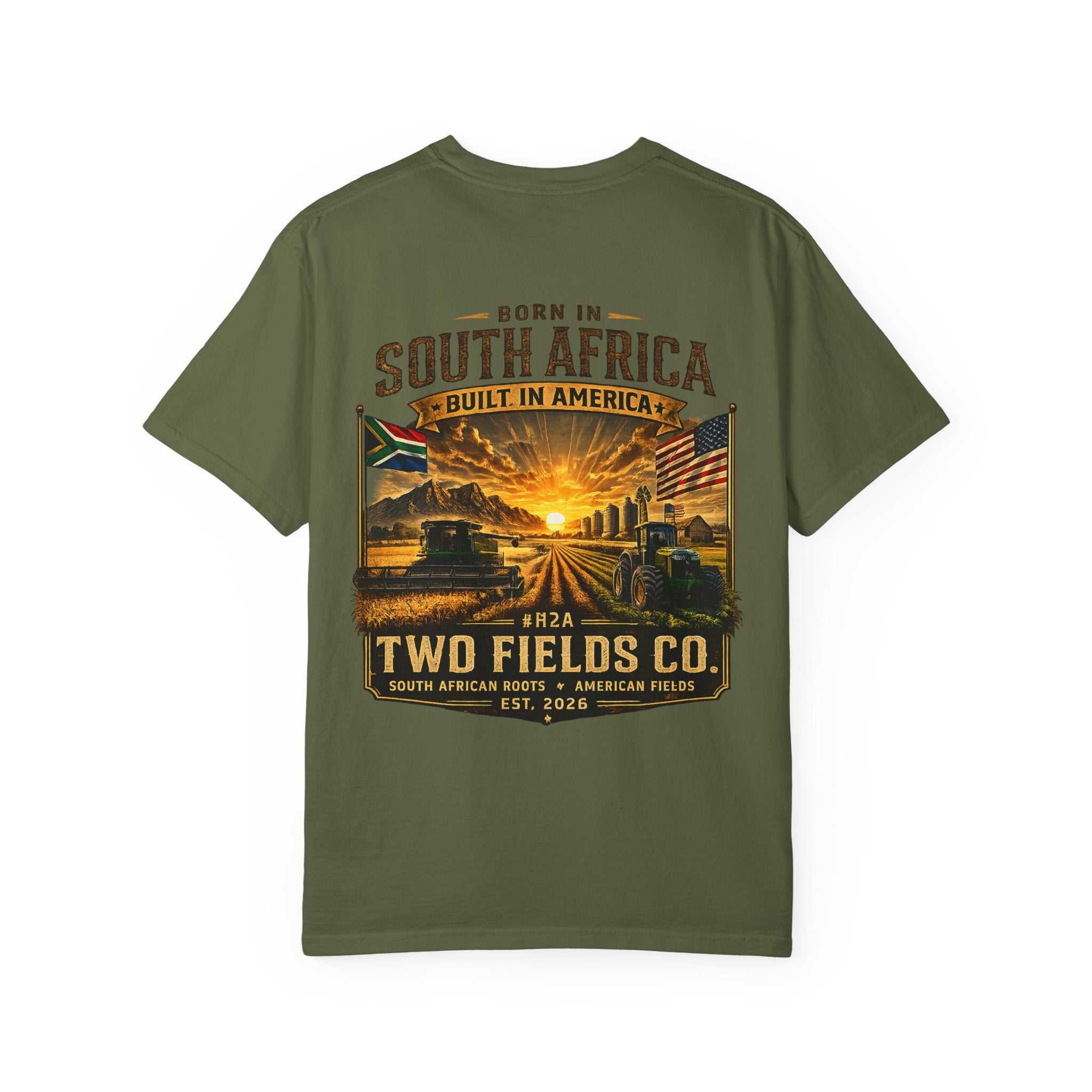 Green crew-neck T-shirt with large South Africa graphic print