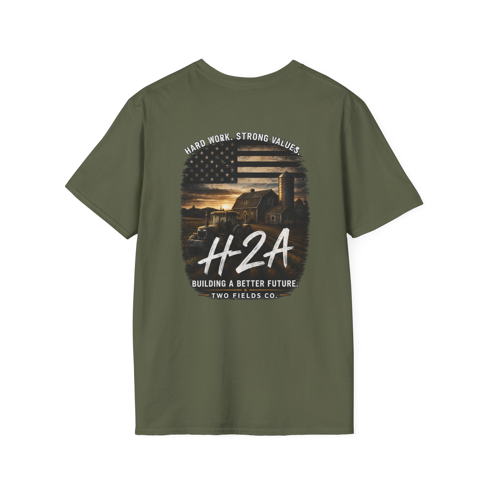 Olive unisex softstyle T-shirt with large back graphic print