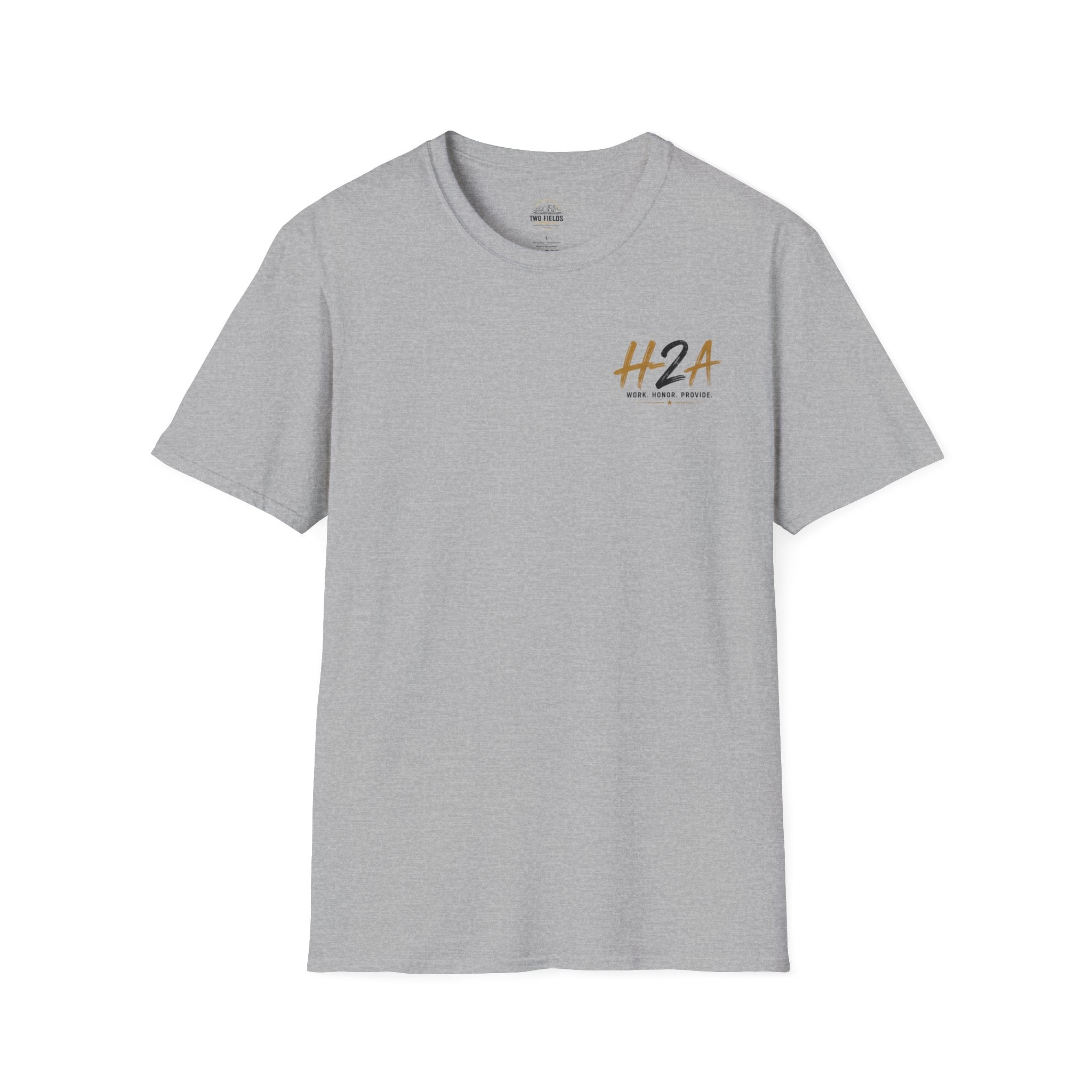 Softstyle T-shirt in heather gray, short sleeves, front H2A logo
