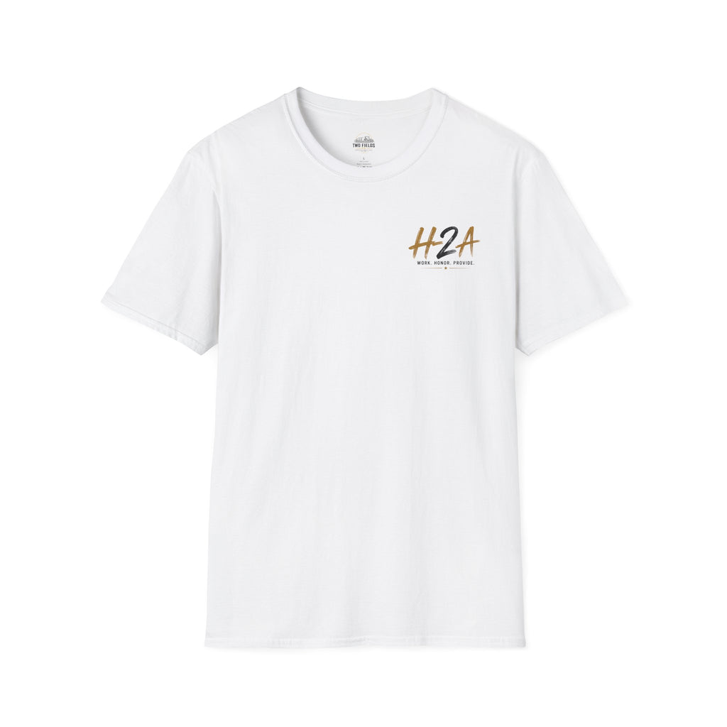 Unisex softstyle t-shirt in white with small chest logo print