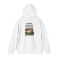 White pullover hoodie with back Freedom graphic and Farms Families print