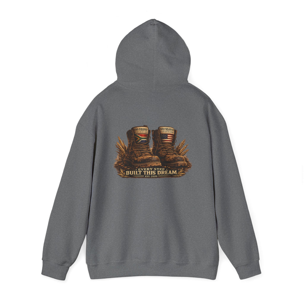 Gray hooded sweatshirt with western graphic print on the back