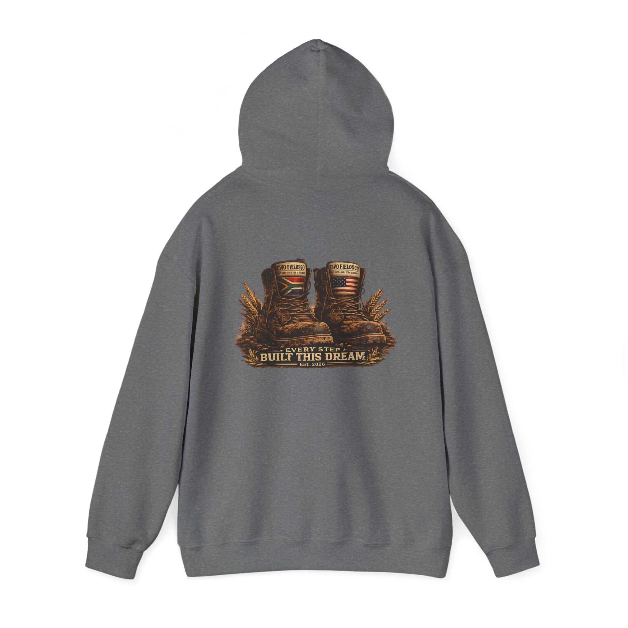 Gray hooded sweatshirt with western graphic print on the back