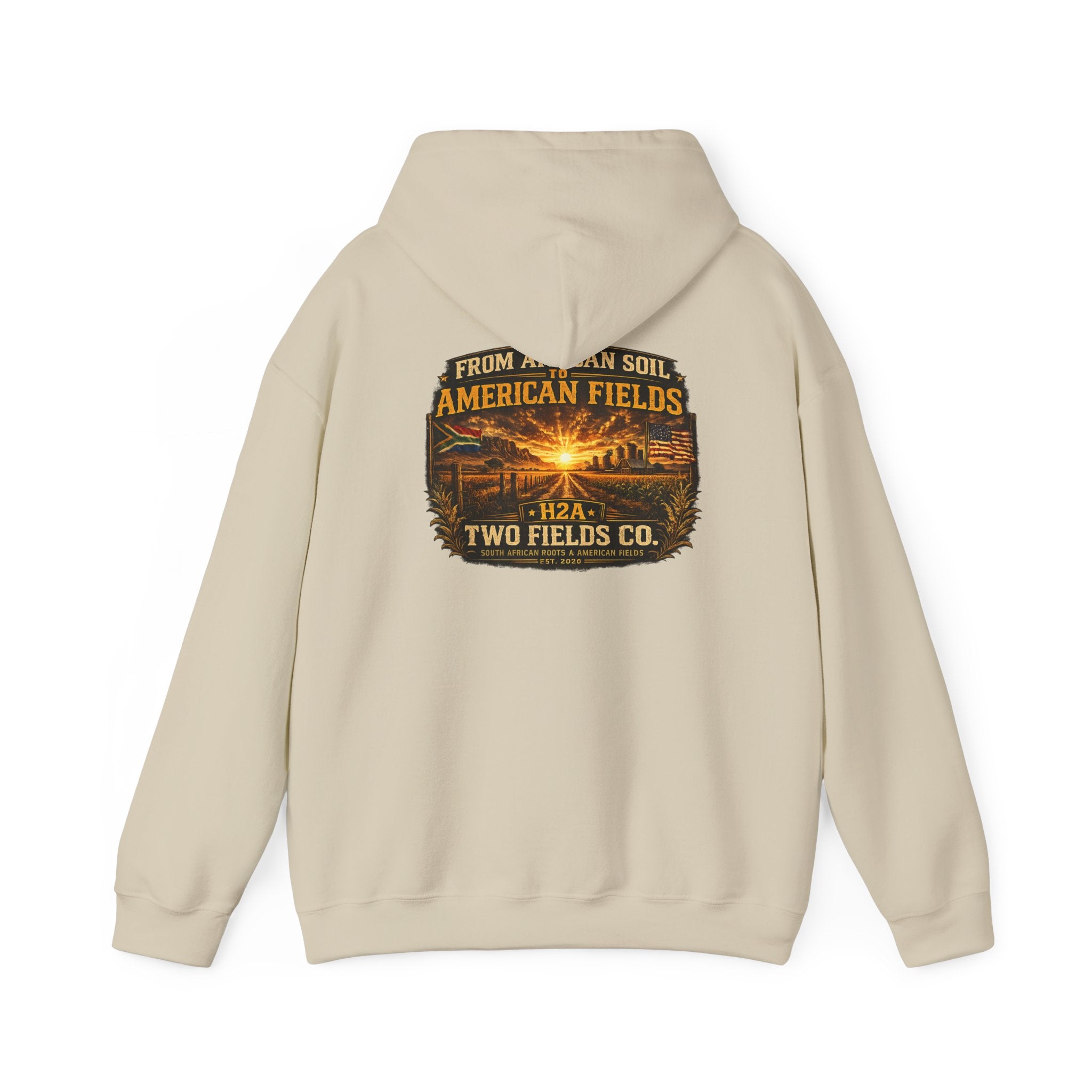 Cream pullover hoodie with vintage logo graphic on the front
