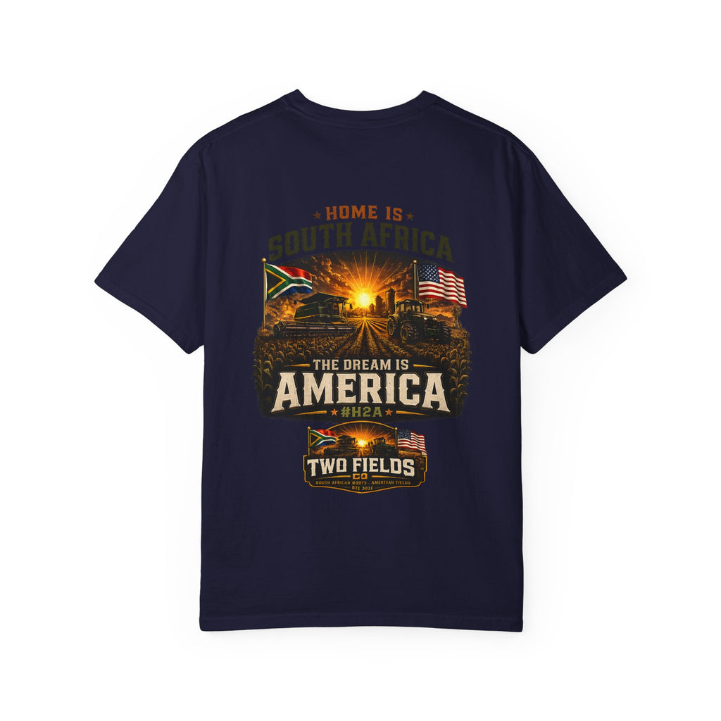 Navy crew-neck graphic T-shirt with South Africa and America front print