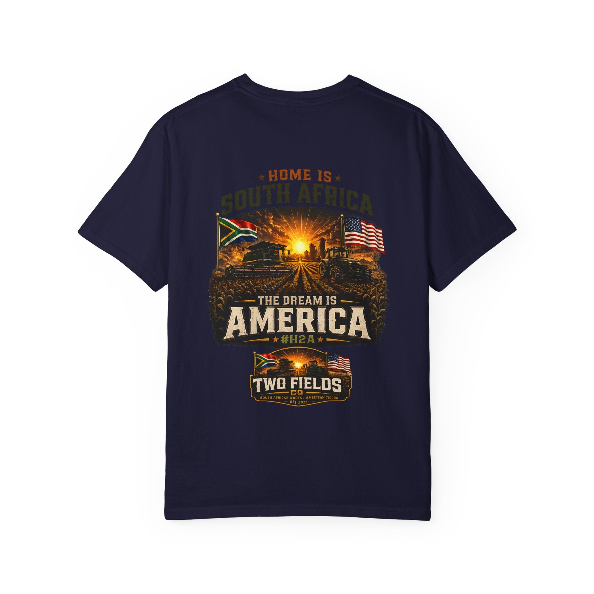 Navy crew-neck graphic T-shirt with South Africa and America front print