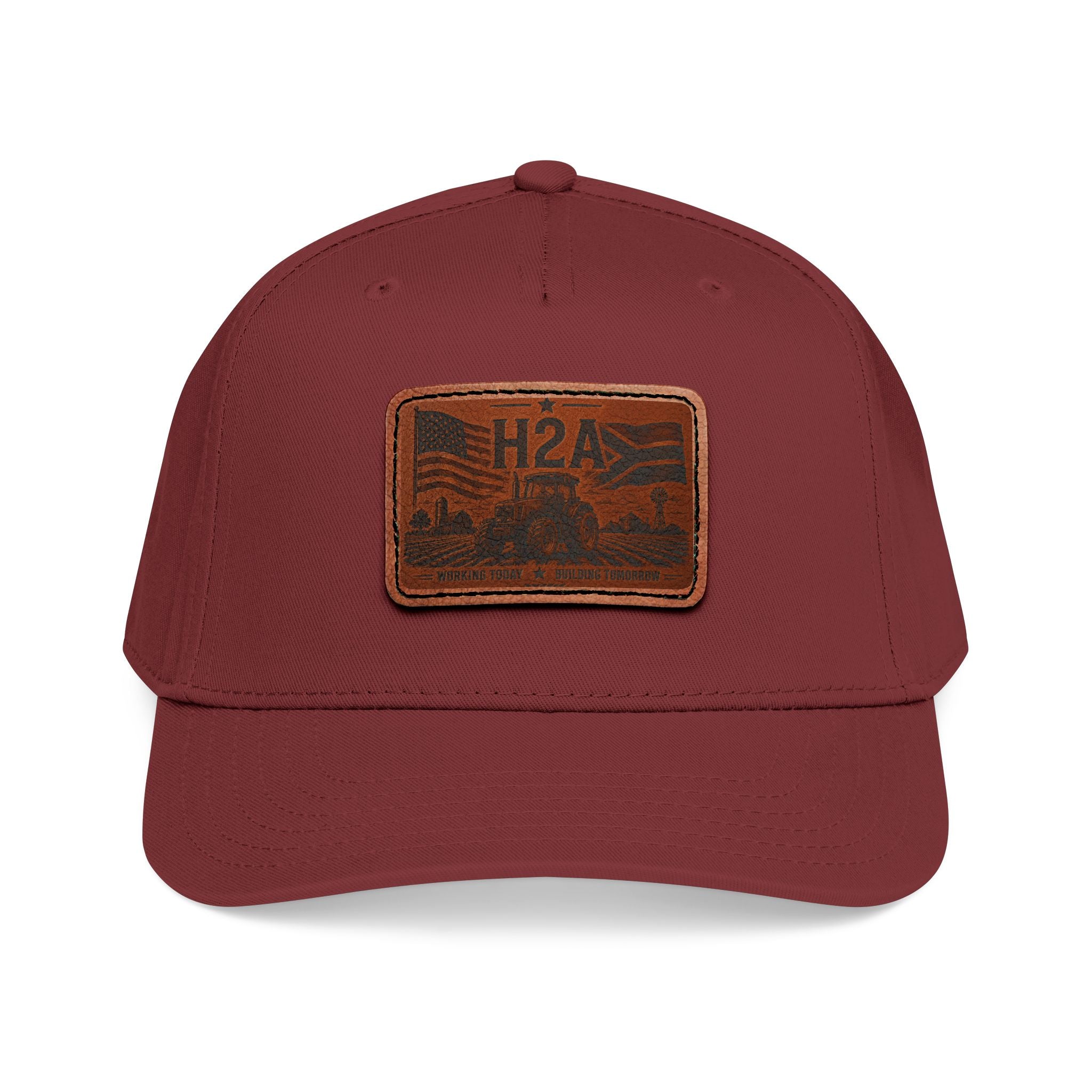 Burgundy baseball cap with rectangular H2A patch on the front