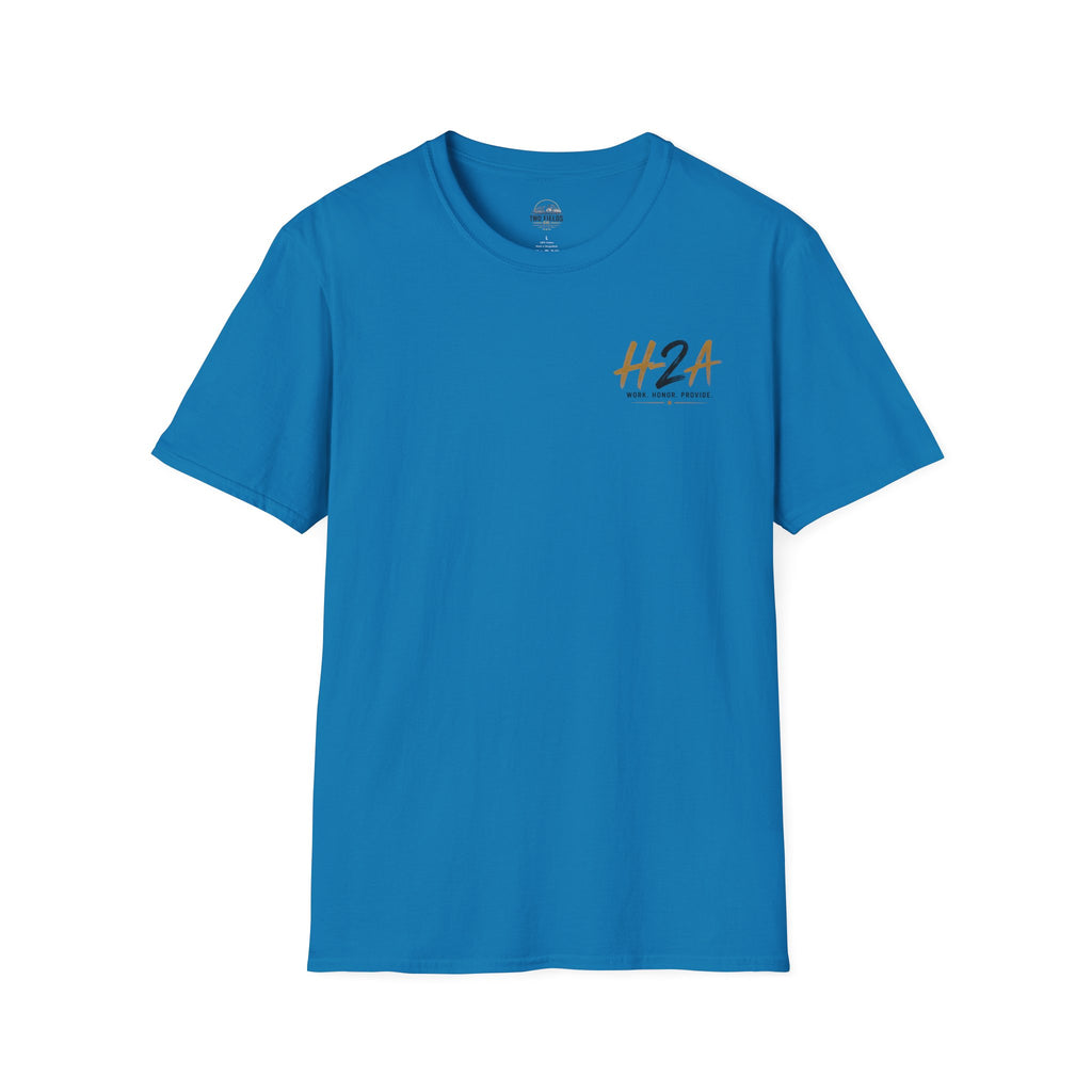 Unisex T-shirt in bright blue with small H2A logo on the chest