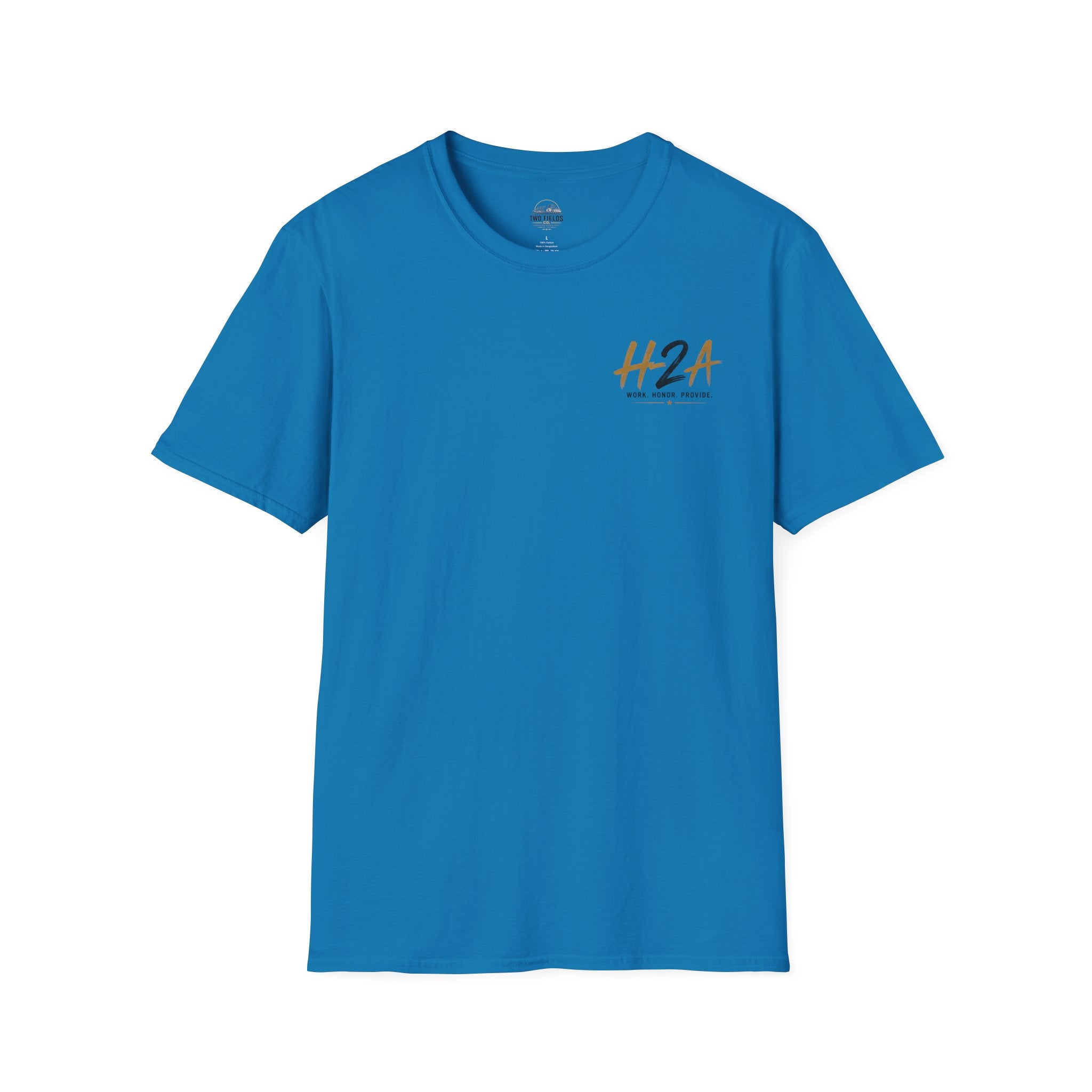 Unisex T-shirt in bright blue with small H2A logo on the chest