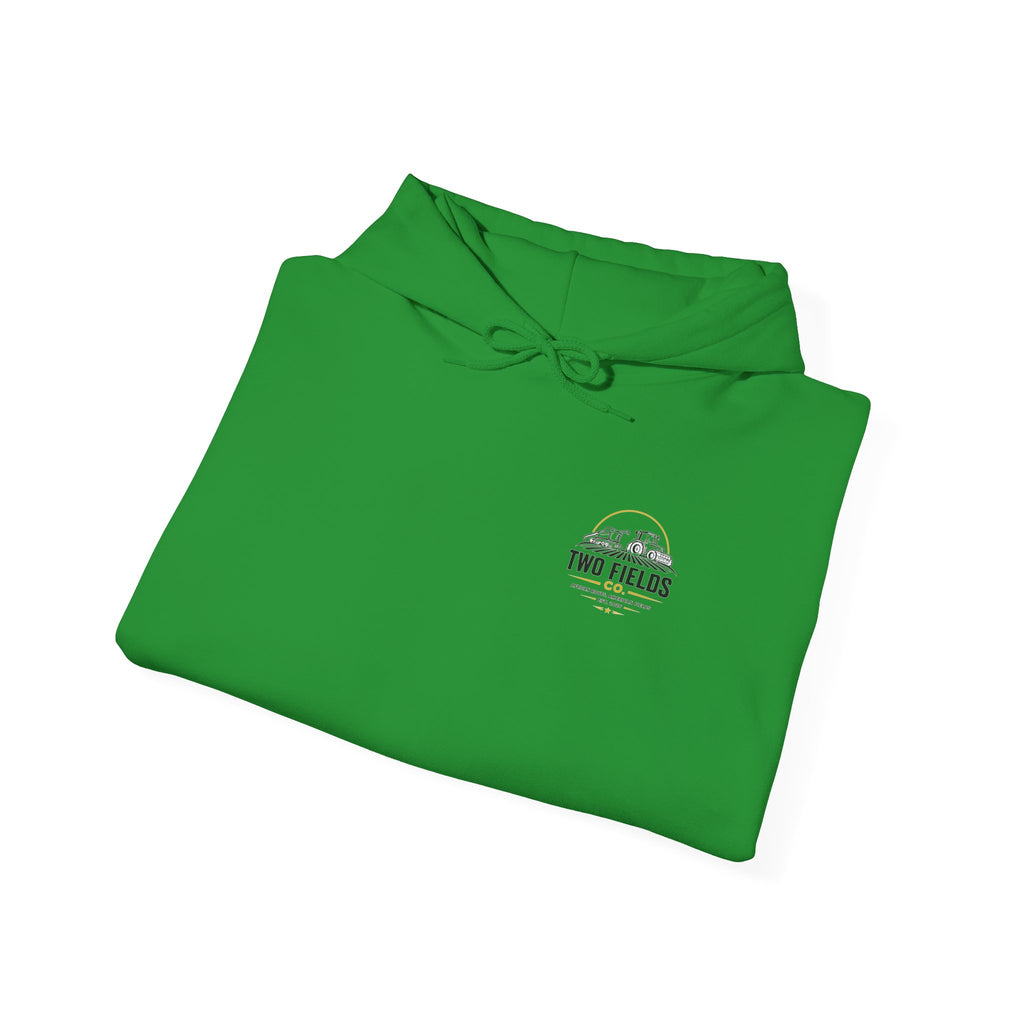 Green folded hooded sweatshirt with small chest logo