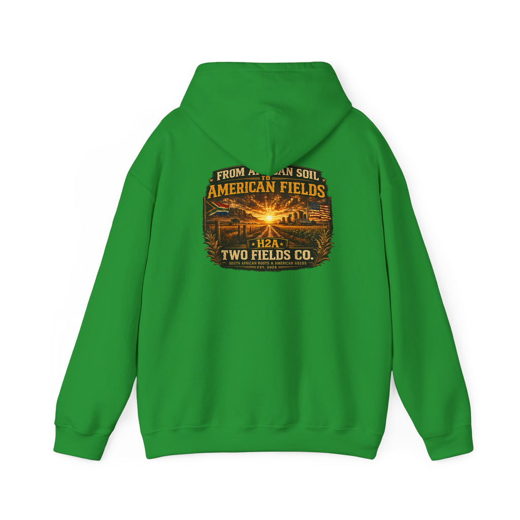 Green pullover hoodie with large front graphic logo print and hood