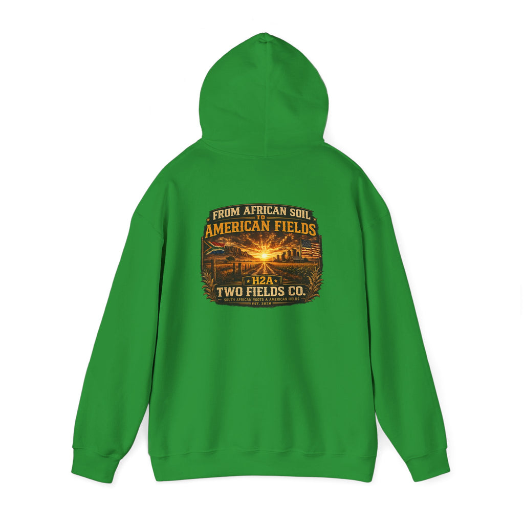 Green pullover hoodie with large rear graphic logo print and hood