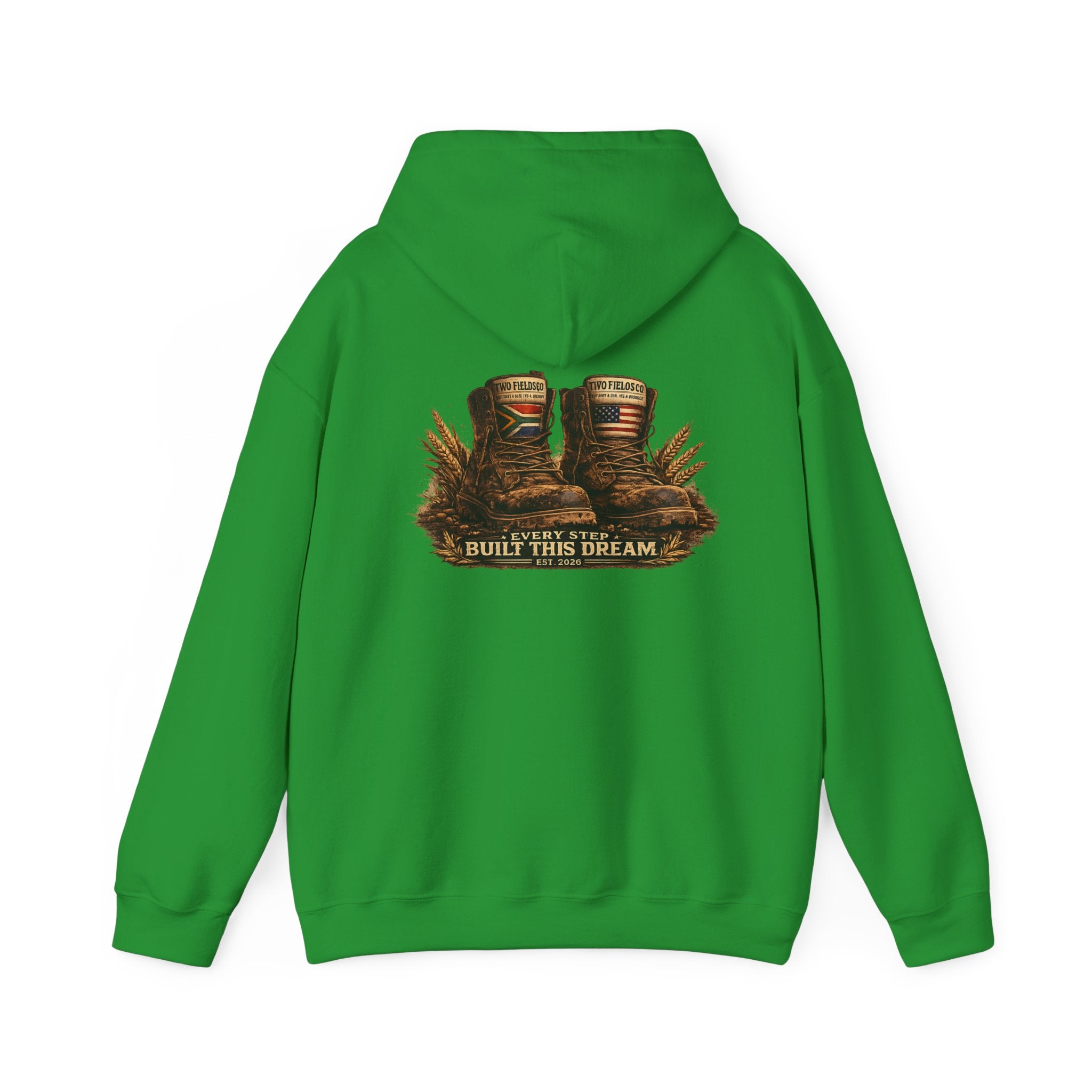 Green hooded sweatshirt with western graphic print on the back