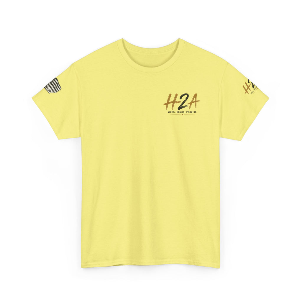 Cornsilk H2A farming T-shirt with small H2A logo on front