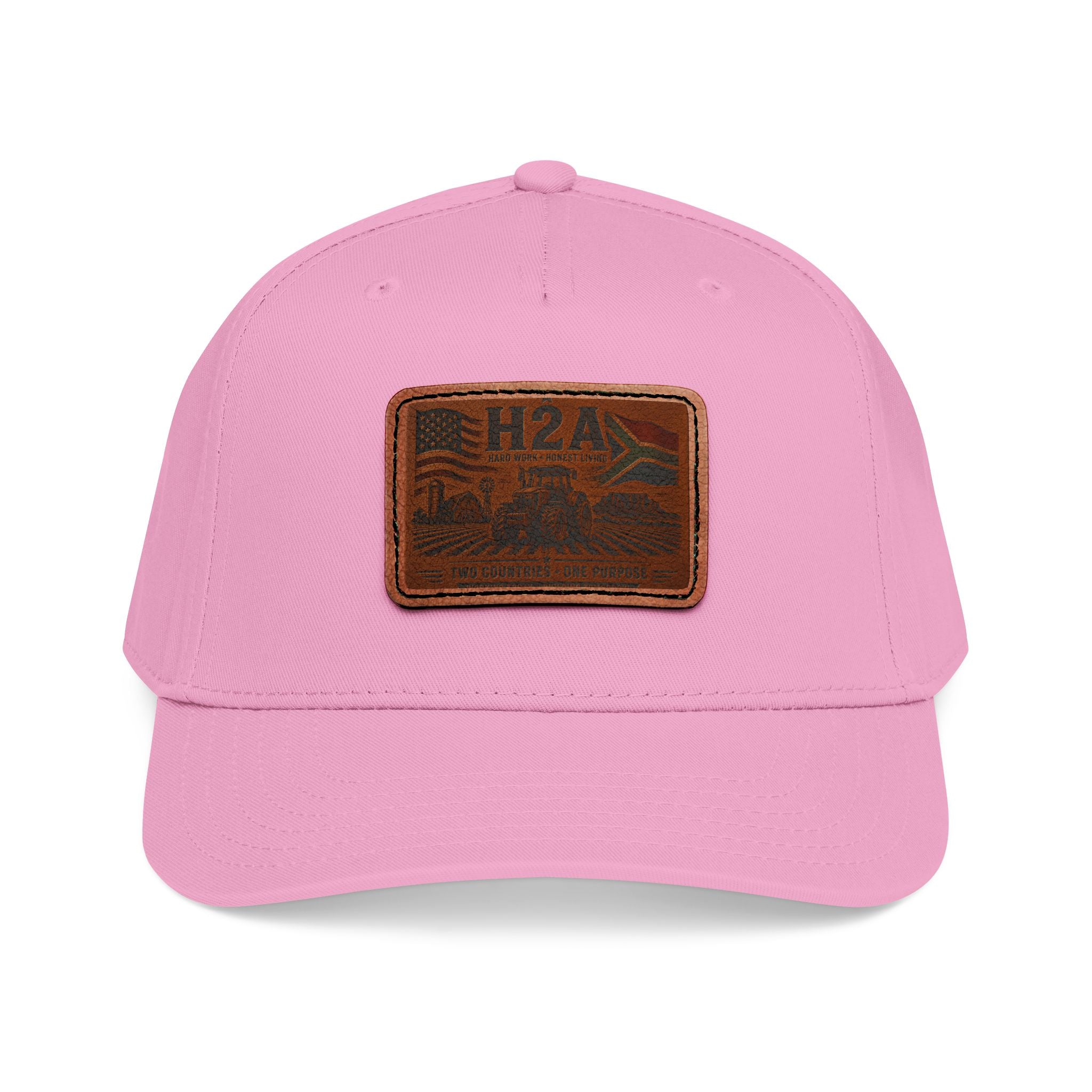 Pink baseball cap with rectangular H2A patch and matching brim.