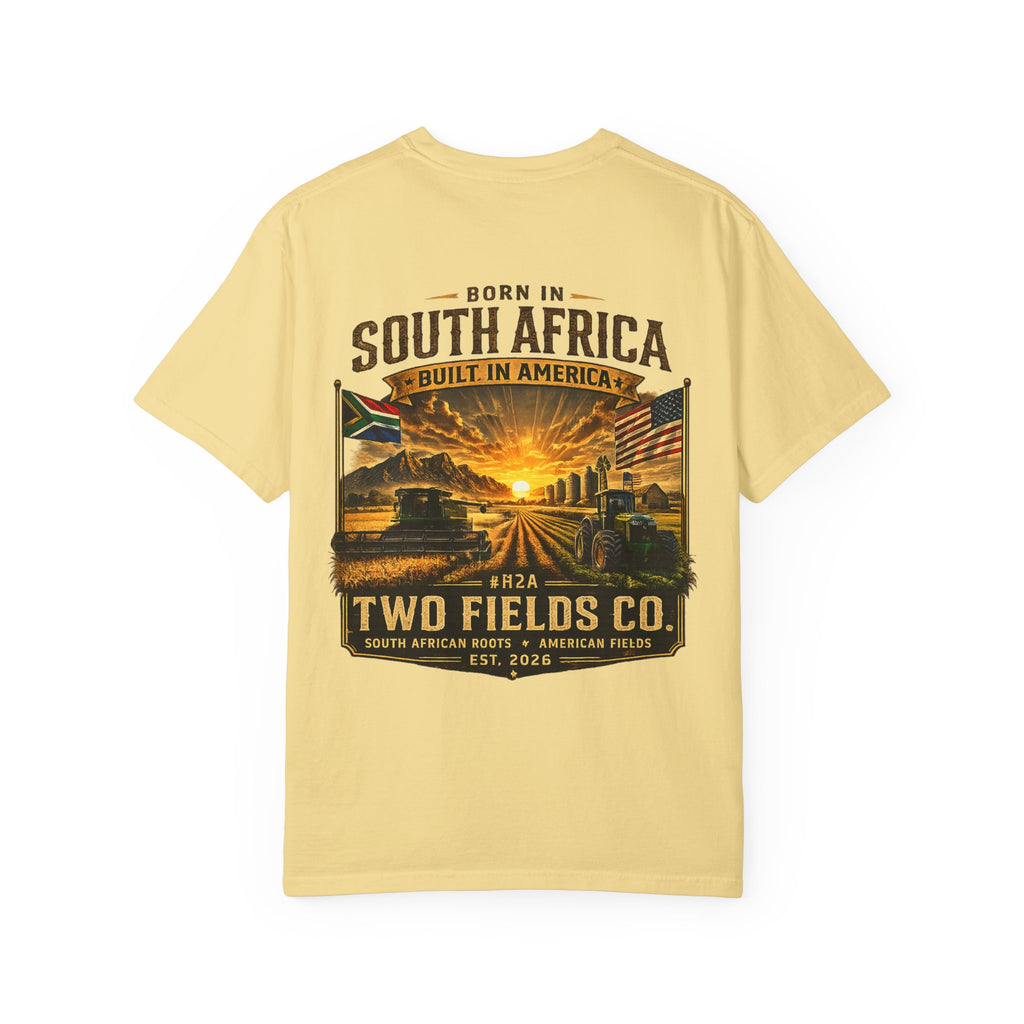 Light yellow crew-neck T-shirt with large South Africa graphic print