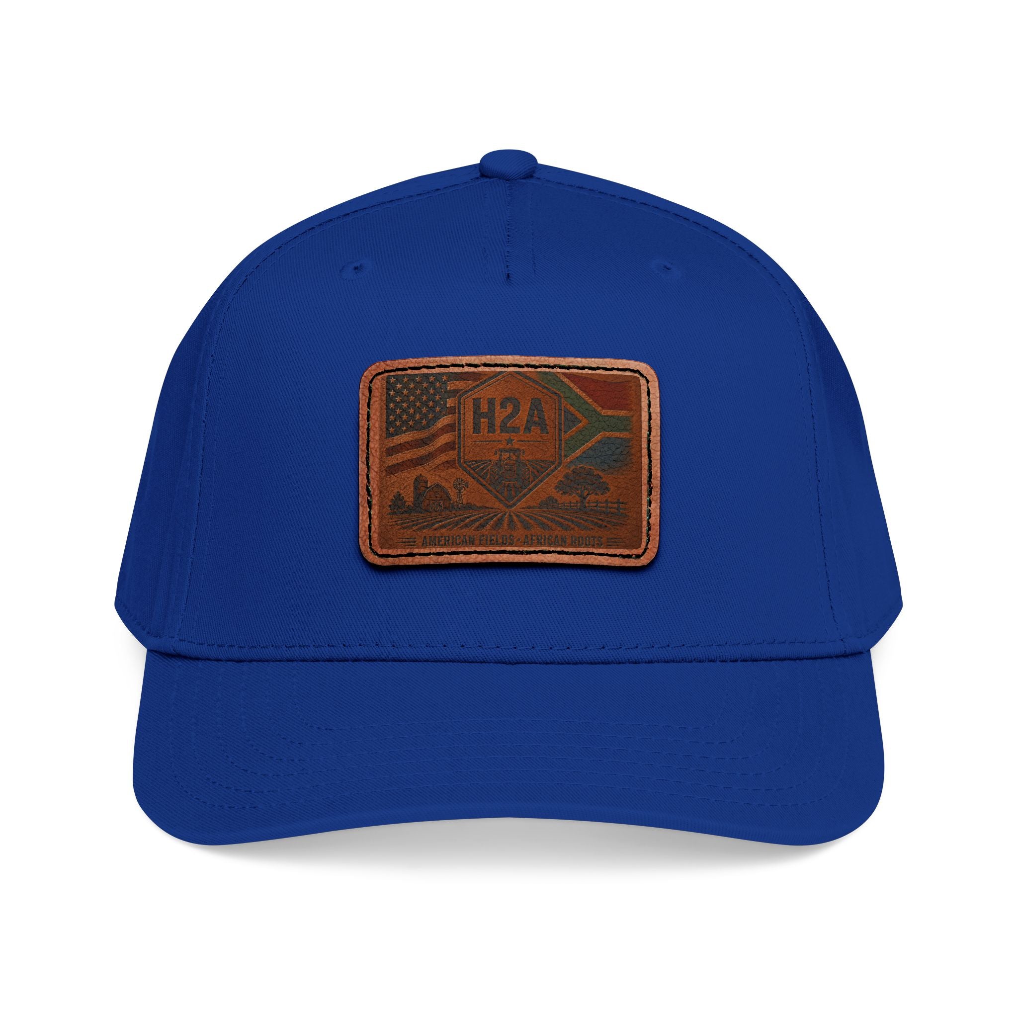 Baseball cap, solid royal blue with rectangular H2A patch
