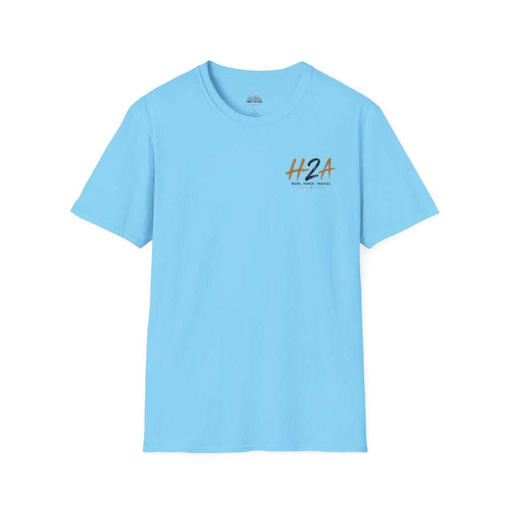 Unisex softstyle T-shirt, light blue, small H2A logo on front