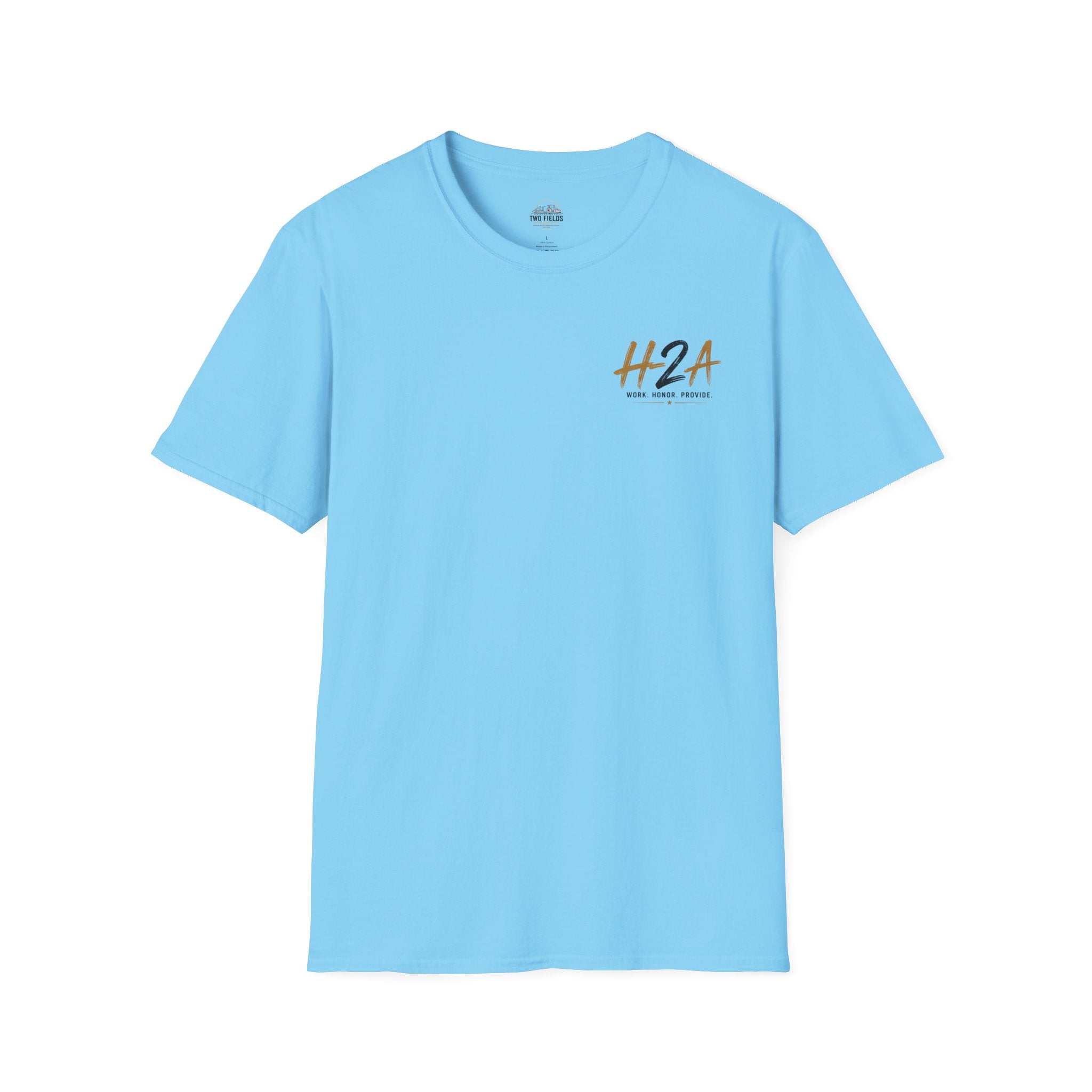 Unisex softstyle T-shirt, light blue, small H2A logo on front