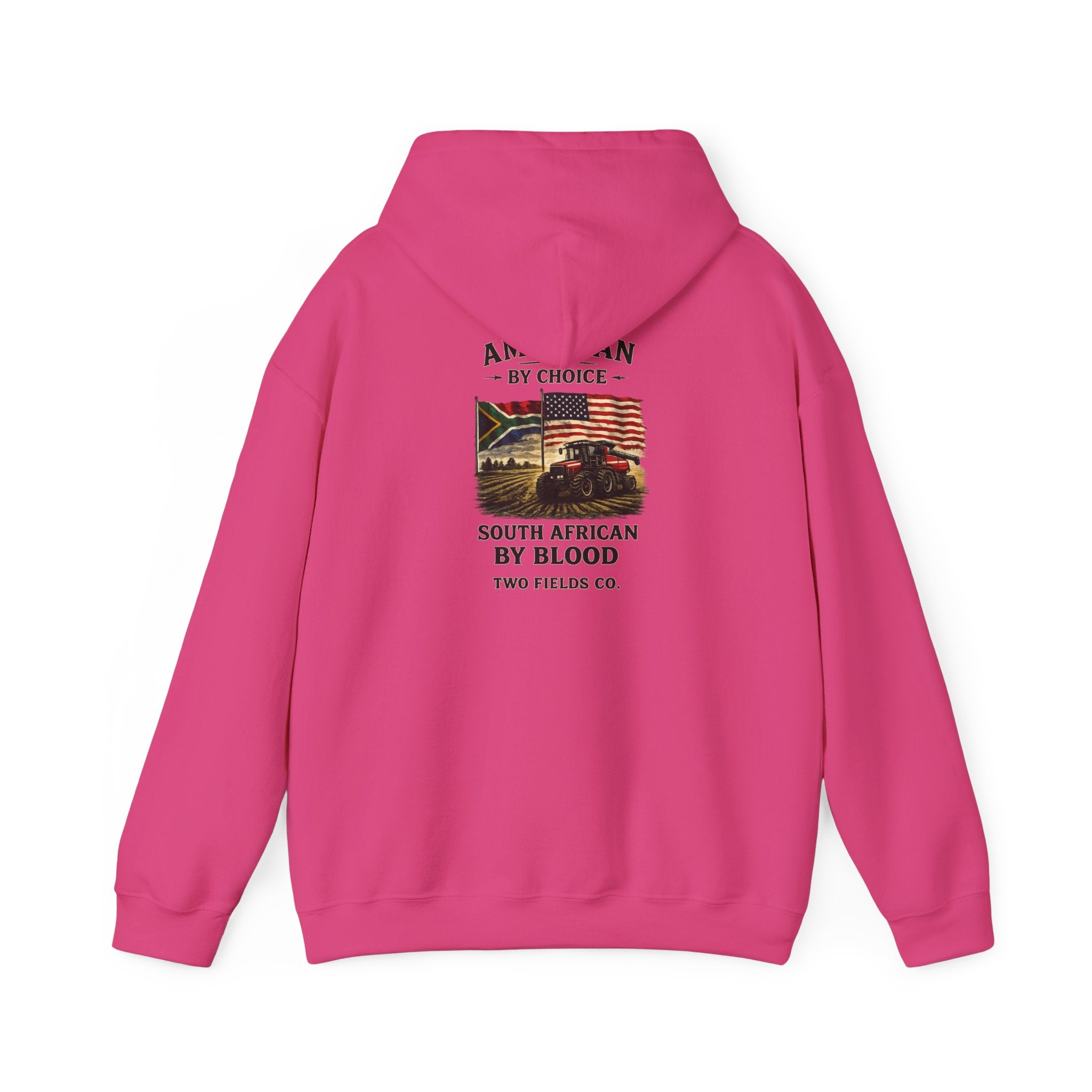 Fuchsia pullover hoodie with front graphic print and kangaroo pocket