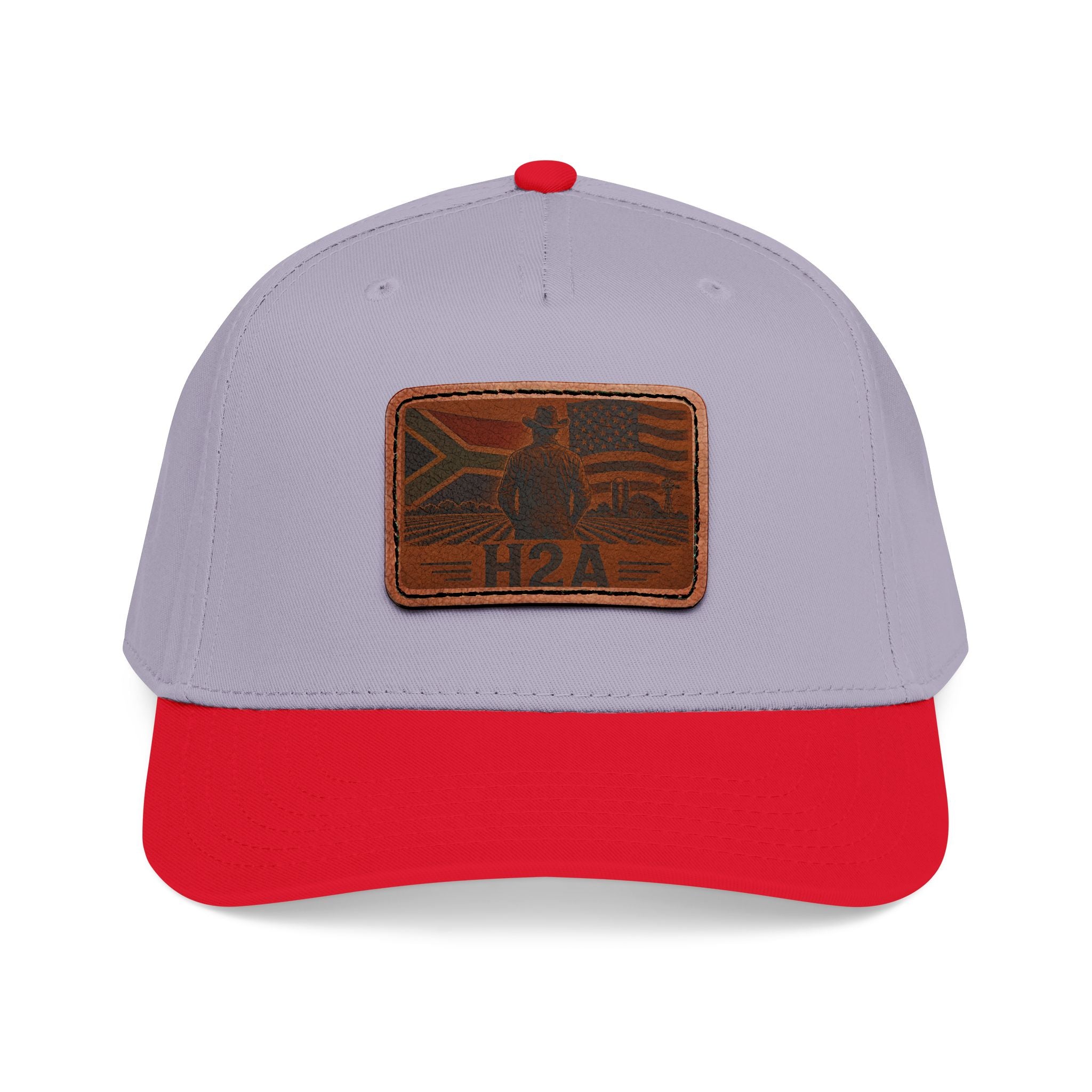 Light gray and red two-tone baseball cap with rectangular H2A flag silhouette patch